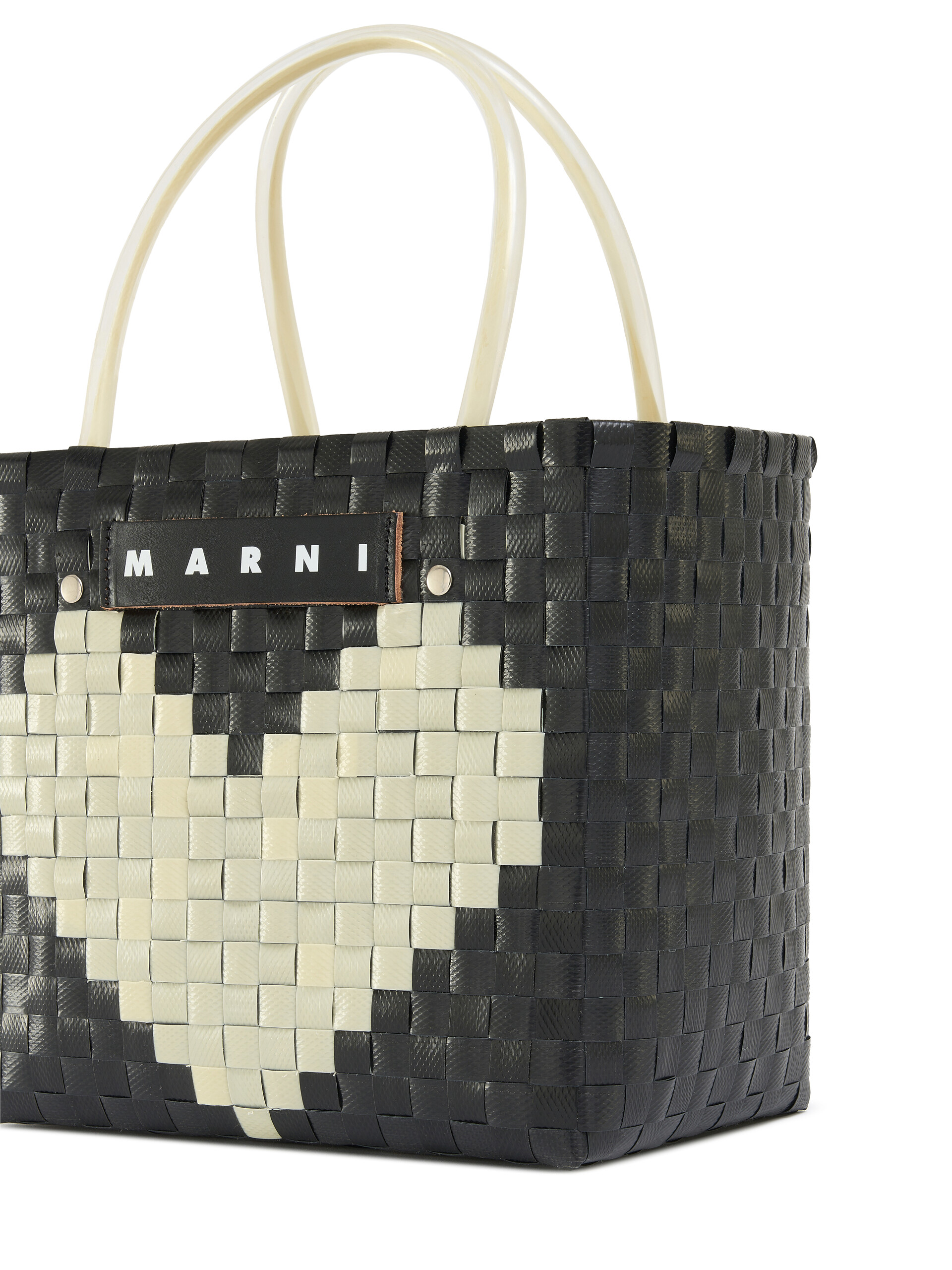 Marni Market Love Mini Basket Bag with black heart - Shopping Bags - Image 4
