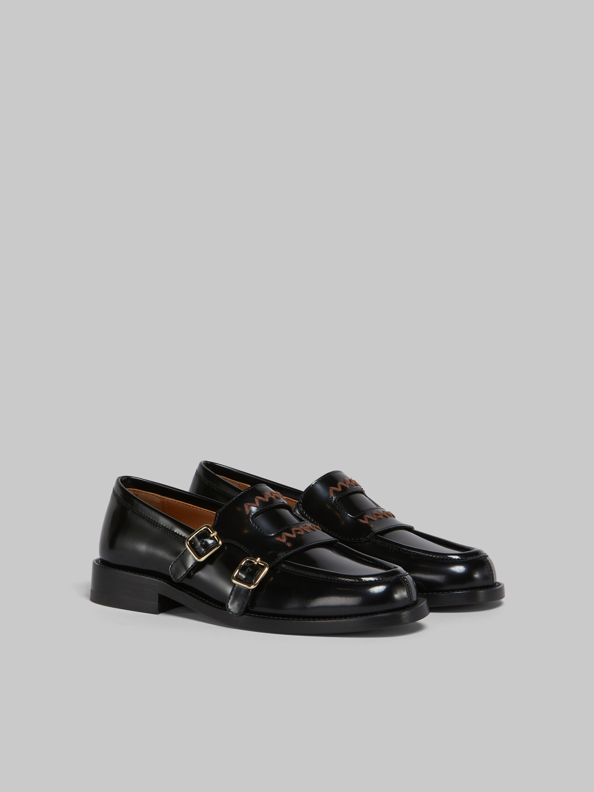 Black leather Bambi 3.0 loafer with double buckle - Mocassin - Image 2