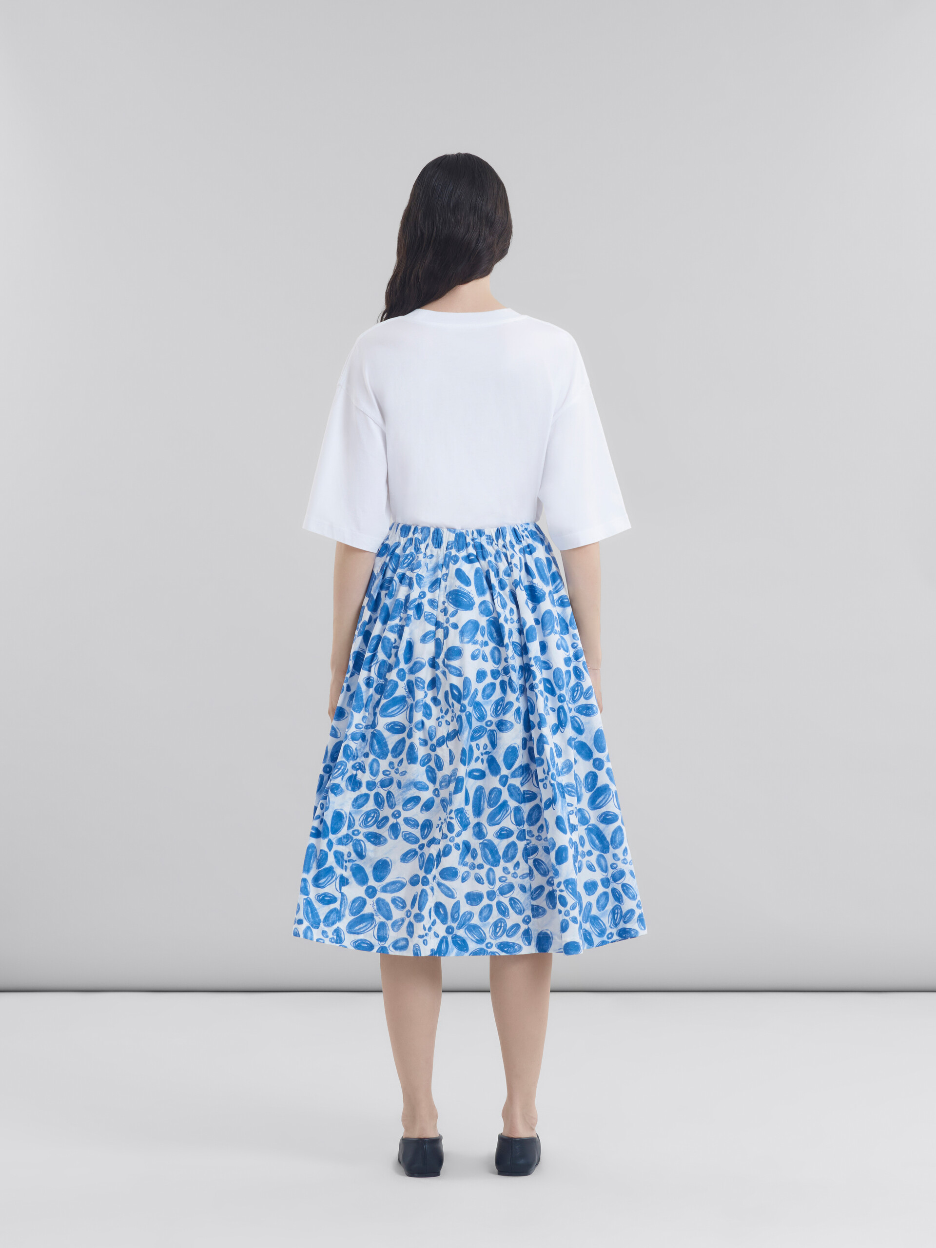 White poplin elasticated midi skirt with Blooming print - Skirts - Image 3