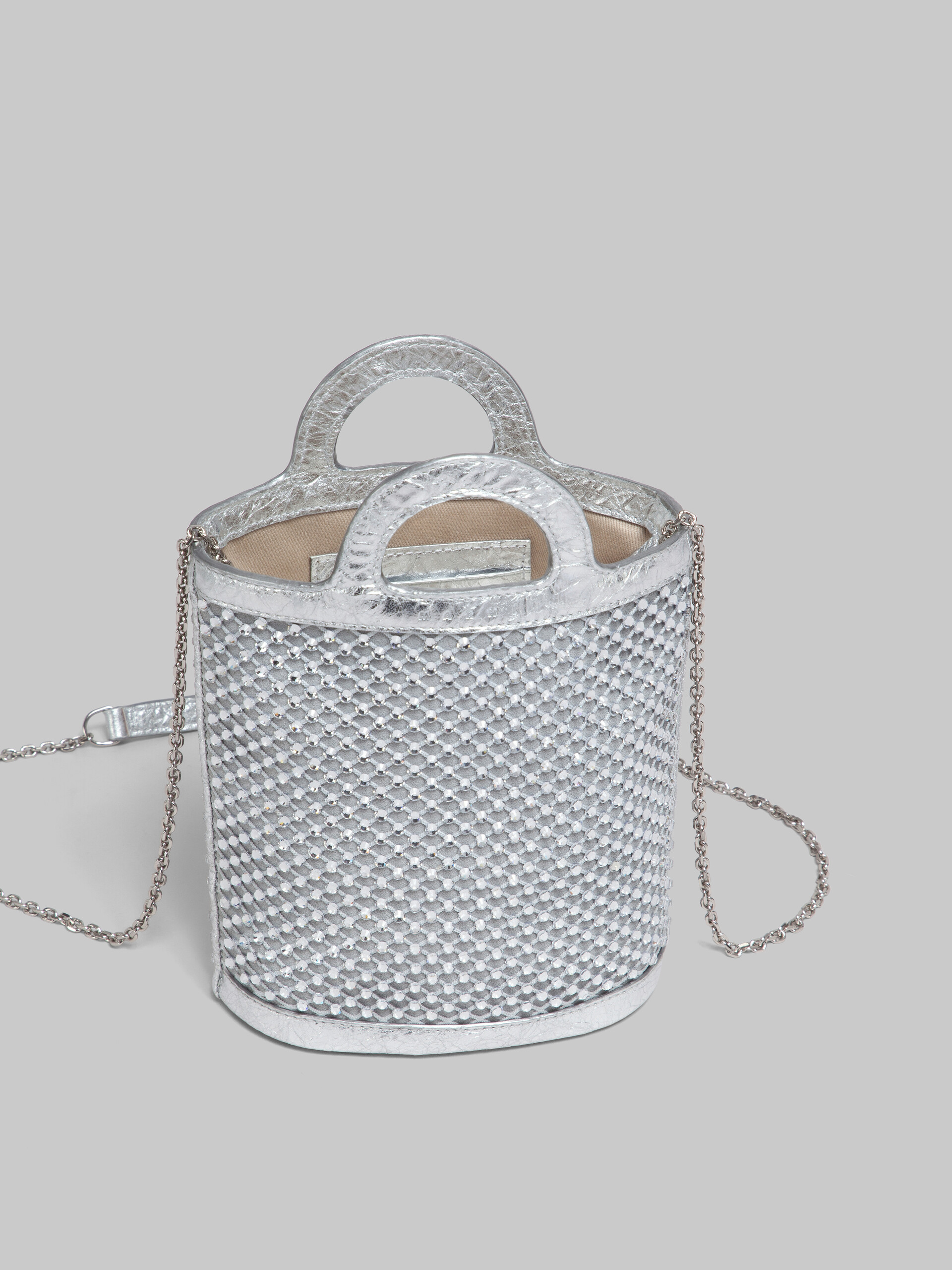 Tropicalia Bag nano a secchiello con strass color argento - Pochettes - Image 3