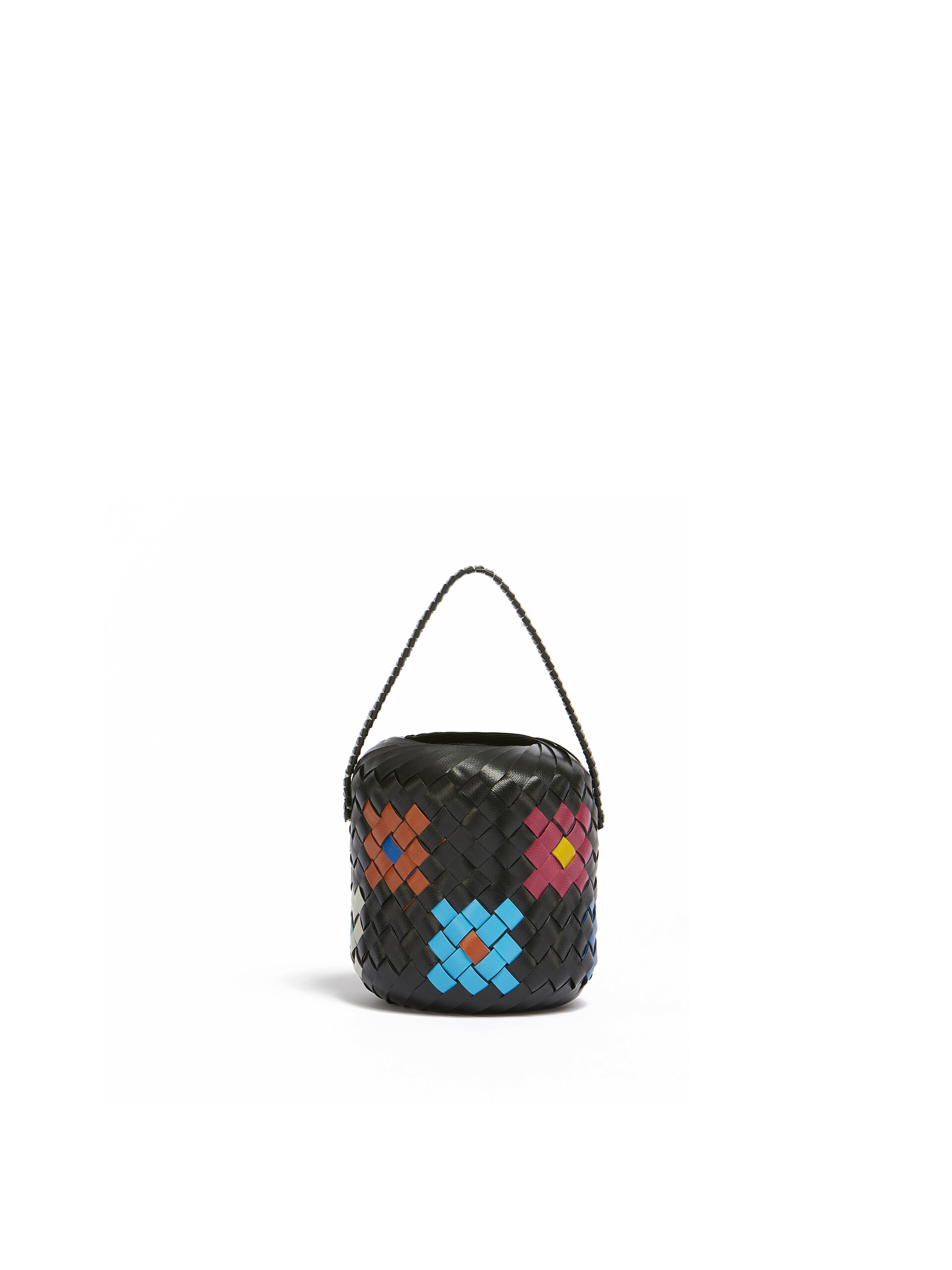 Borsa MARNI MARKET BUCKET Piccola in intrecciato a fiori nero - Borse shopping - Image 3