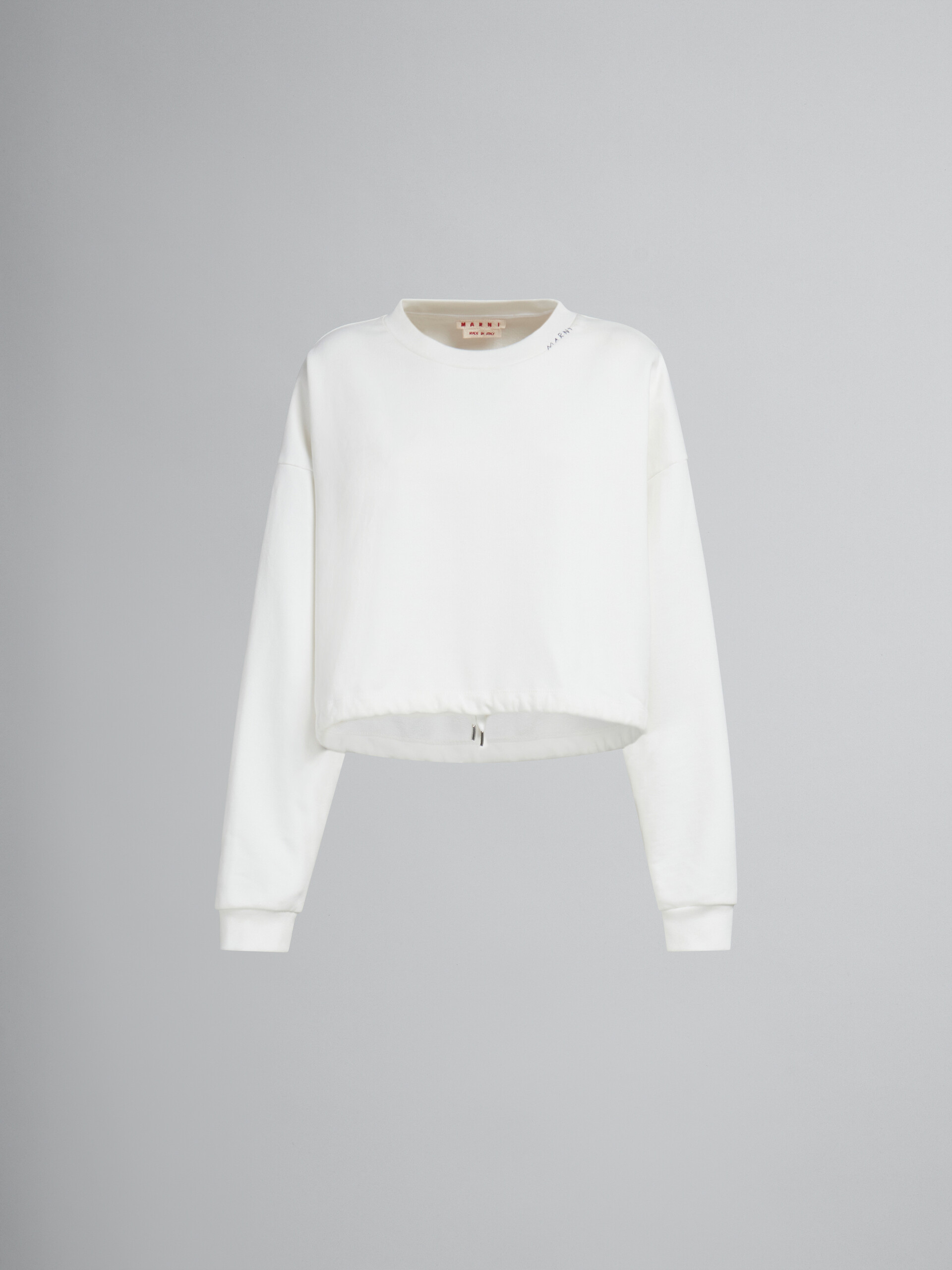 Sweat-shirt en coton biologique blanc avec cordon coulissant à l’ourlet - Maille - Image 1