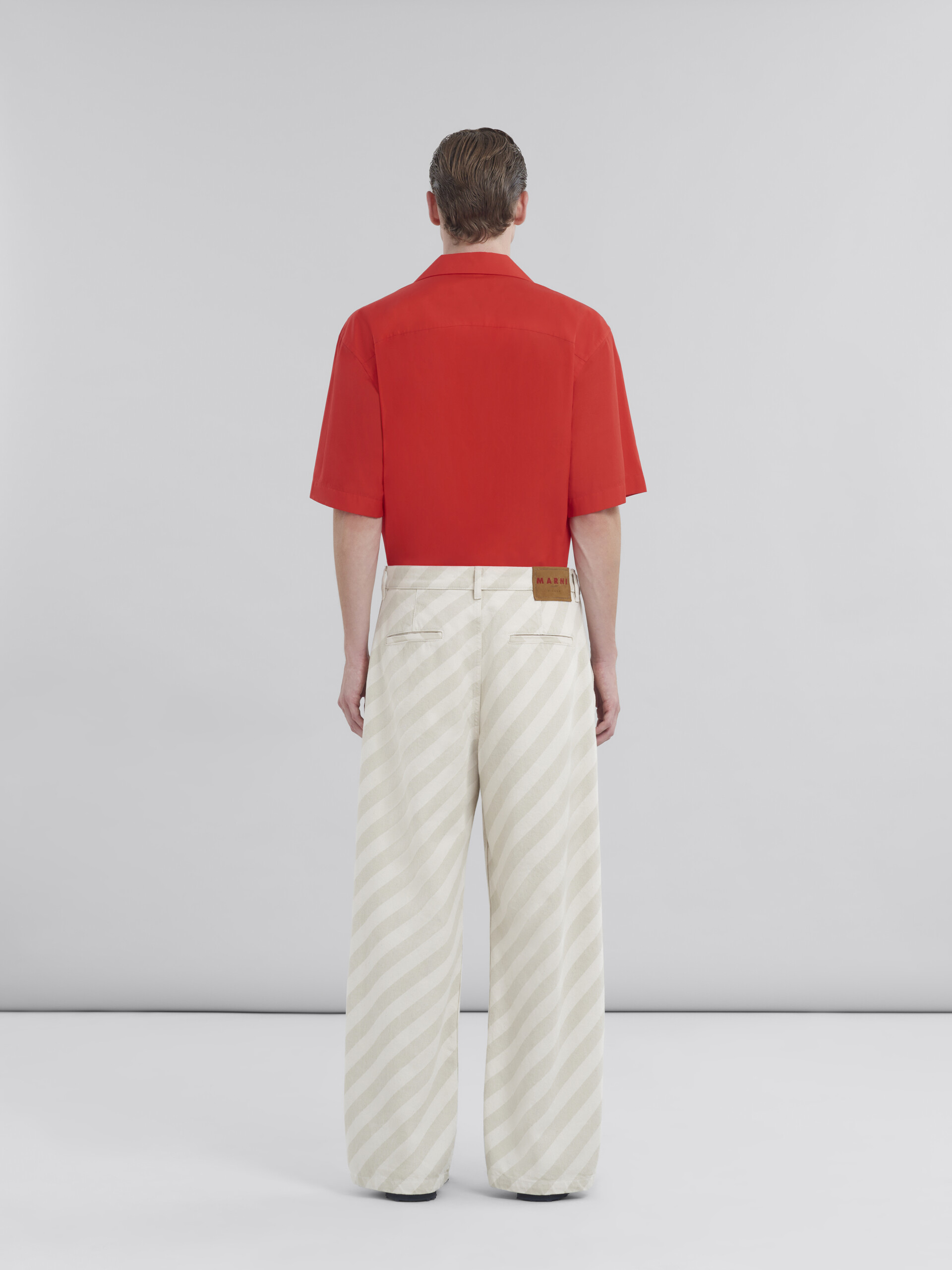 Striped beige denim trousers with high waist - Pants - Image 3