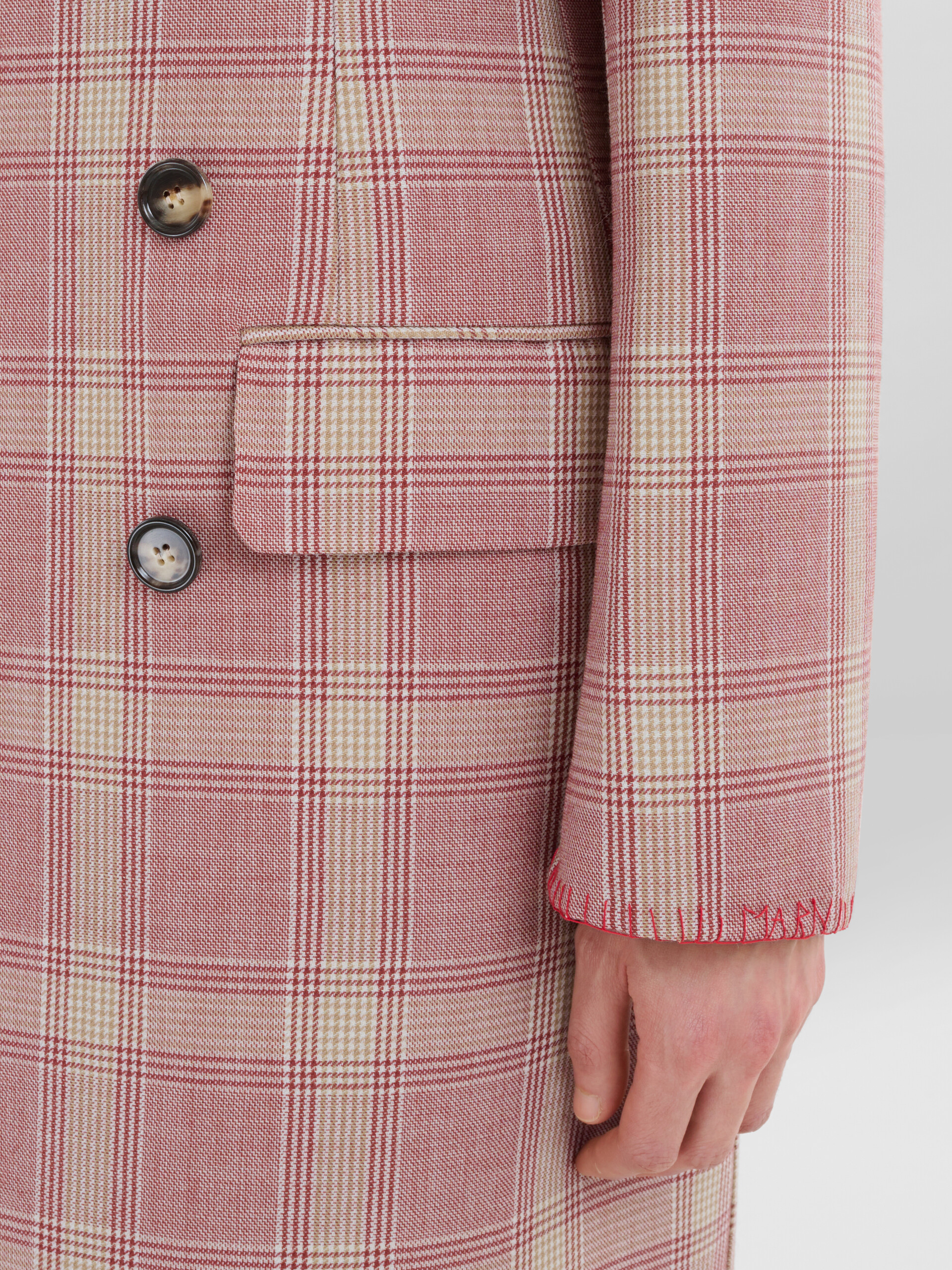 Red checked wool coat with contrast lapels - Coats - Image 5