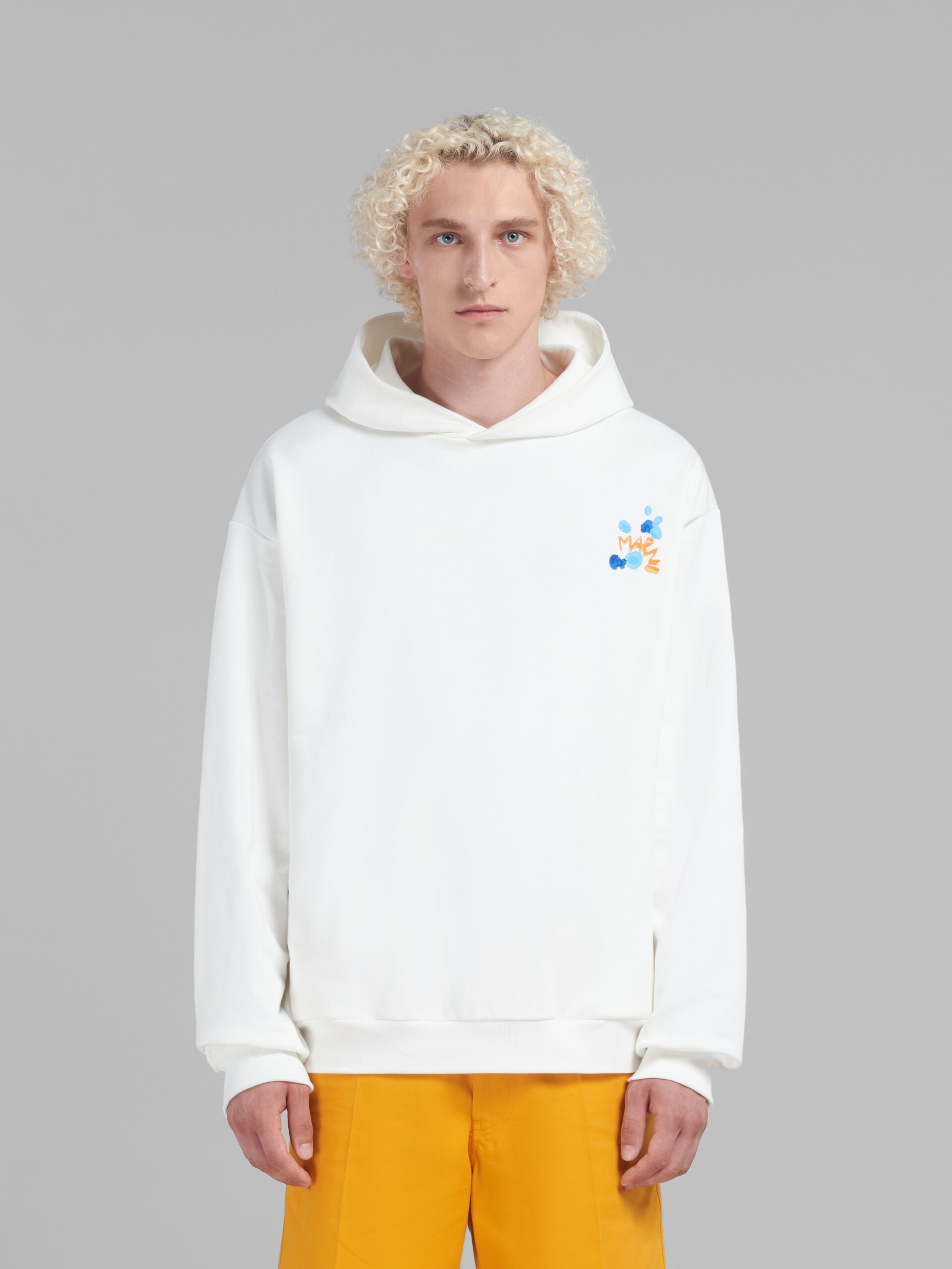 White organic cotton hoodie with Marni Dripping print - Sweaters - Image 2