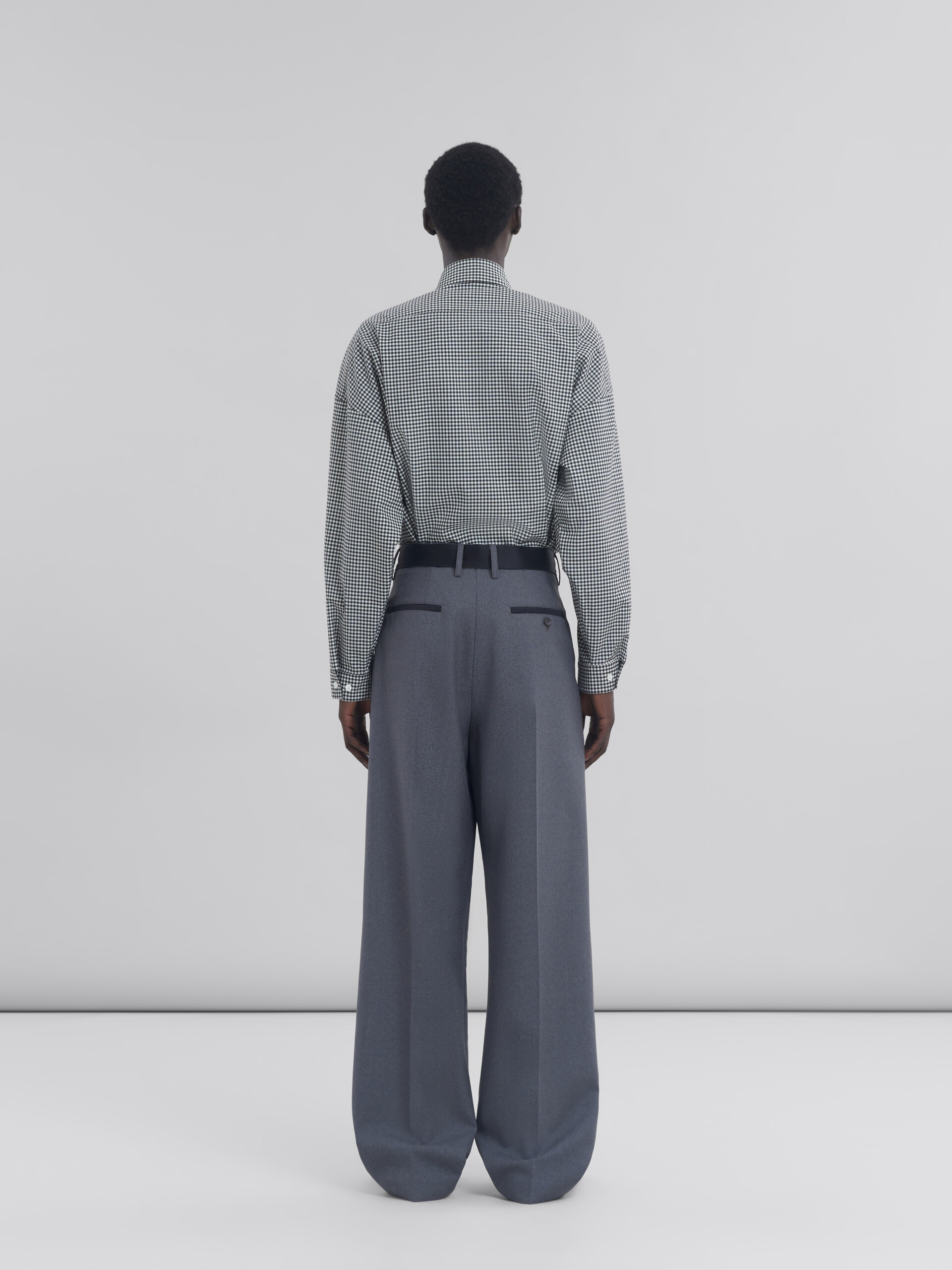 Grey tropical wool trousers with contrasting waistband - Pants - Image 3