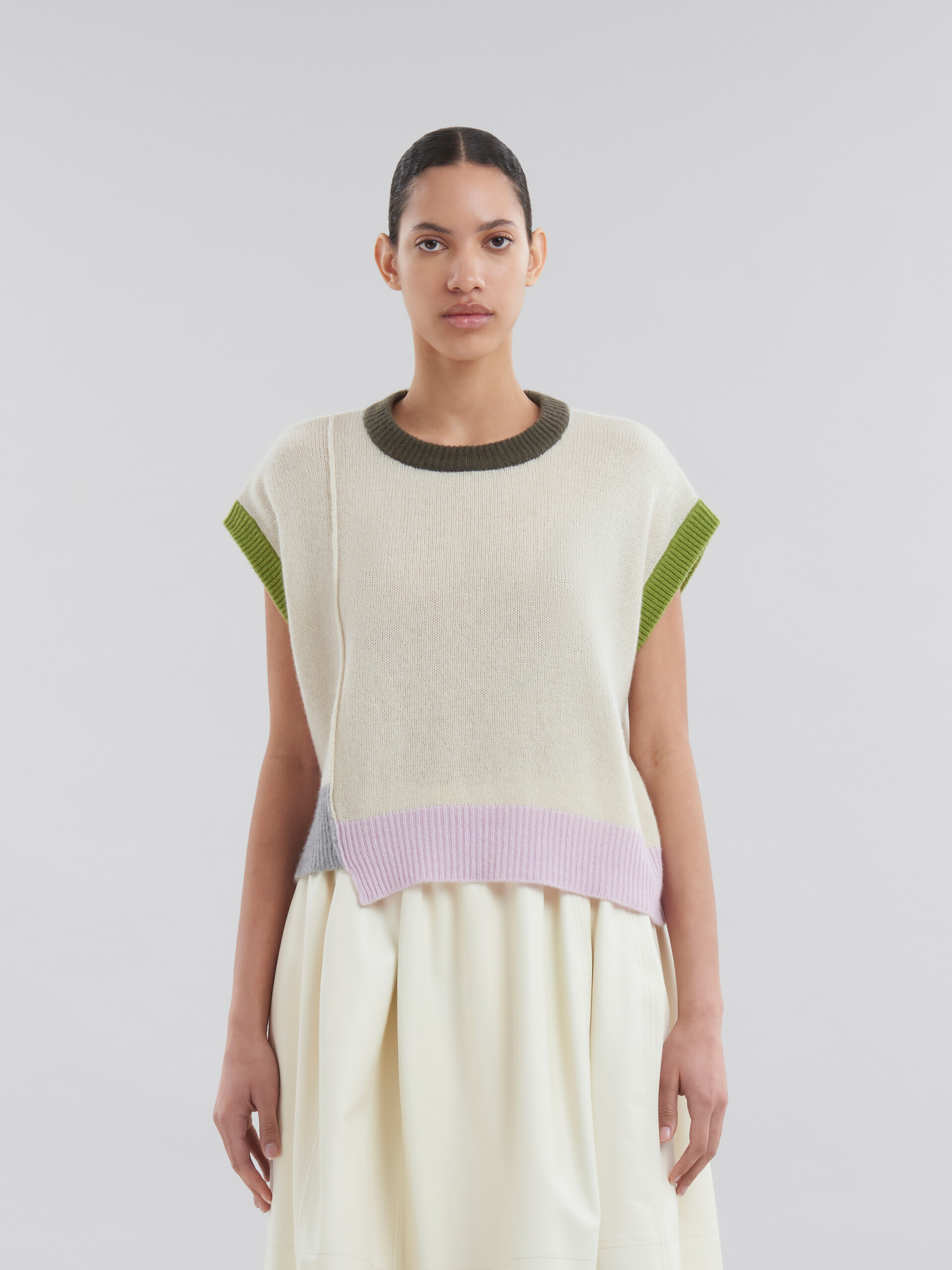 Maglia in cashmere marrone color block - Pullover - Image 2