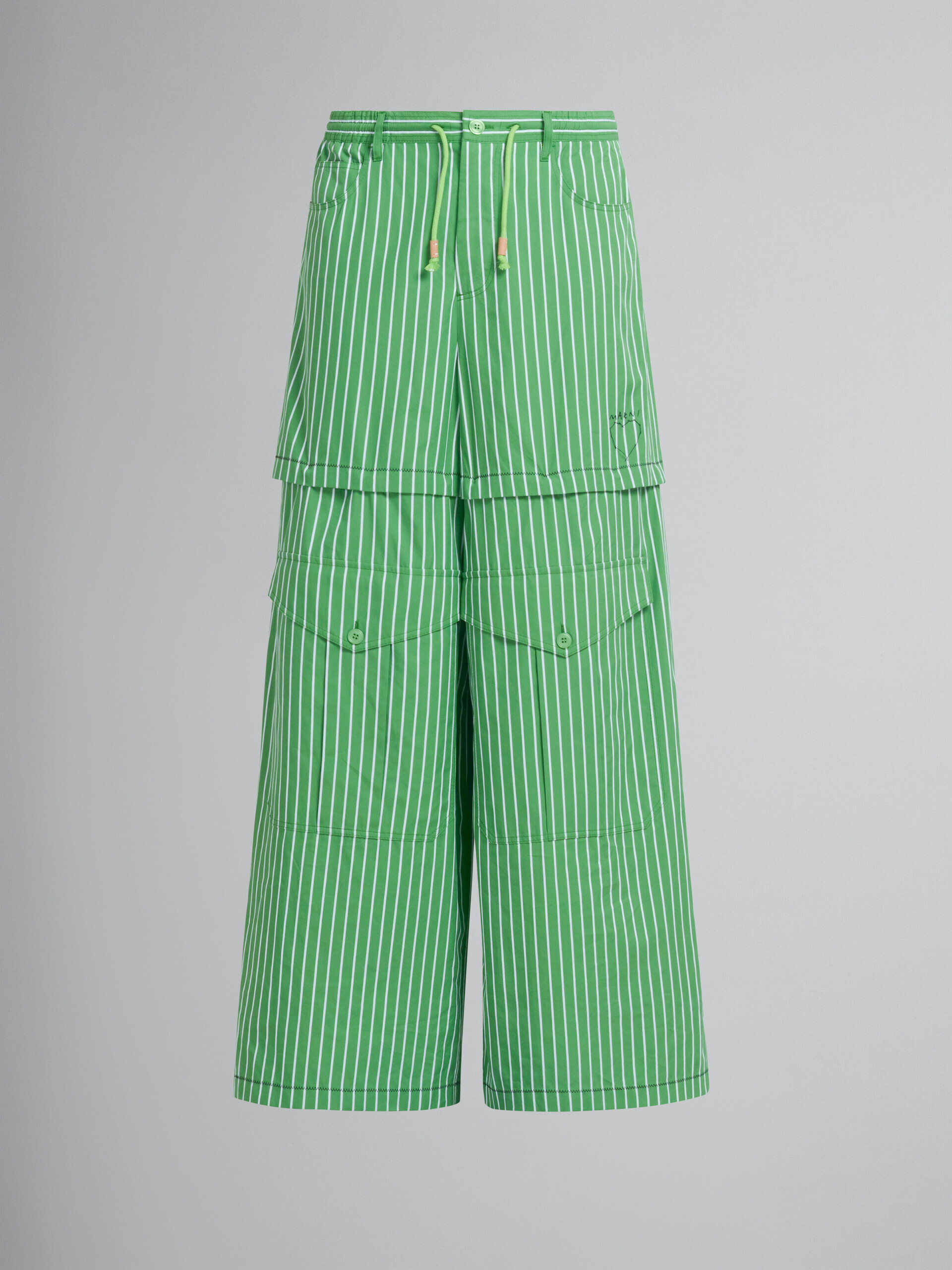 Green striped organic poplin hybrid cargo pants - Pants - Image 2