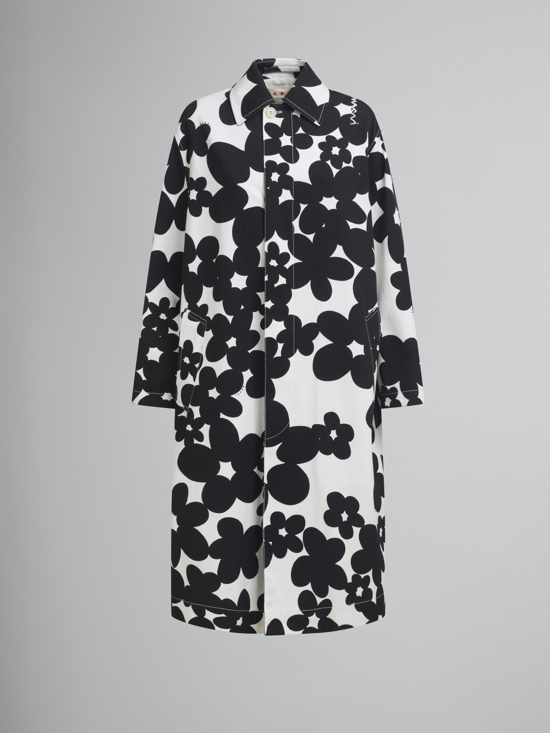 Cotton duster coat with black and white Dillies print - Coat - Image 1