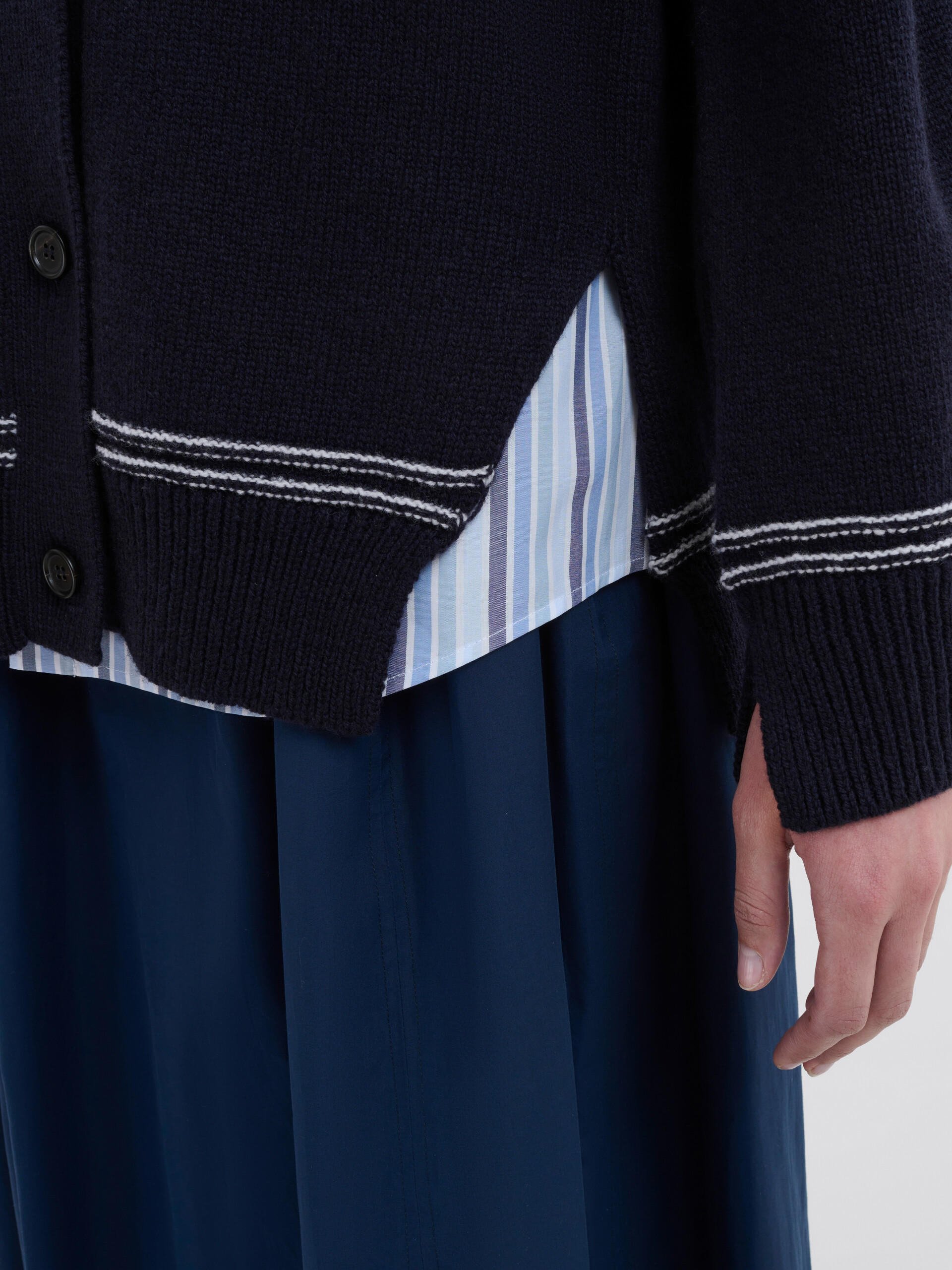 Navy wool cardigan with maxi logo - Pullovers - Image 4