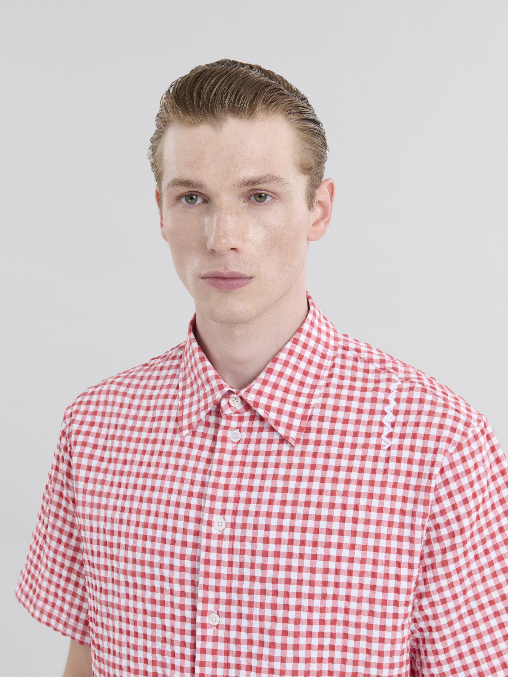 Light blue and white seersucker checked shirt - Shirts - Image 4