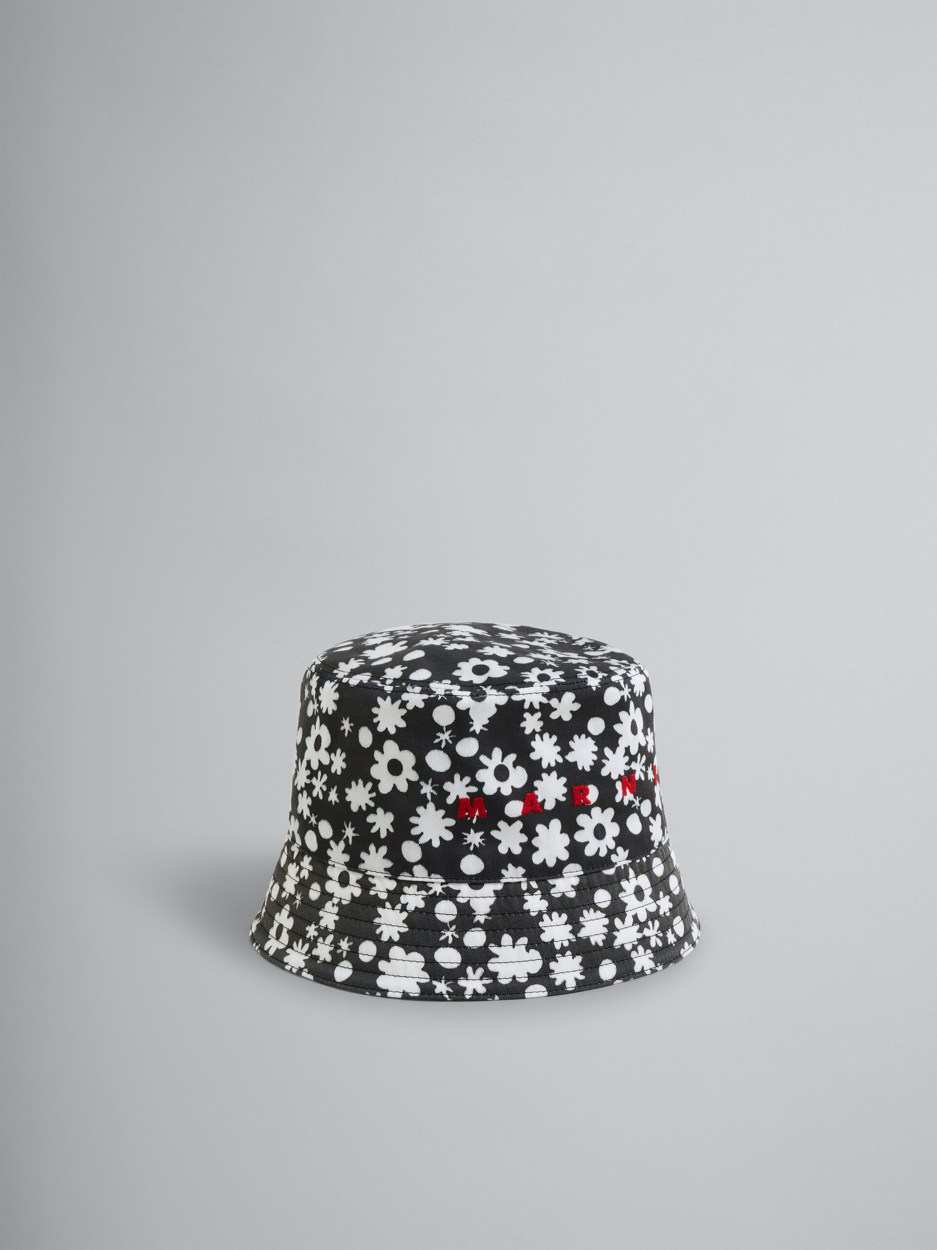 Cotton bucket hat with black and white Pop Fields motif - Hats - Image 1