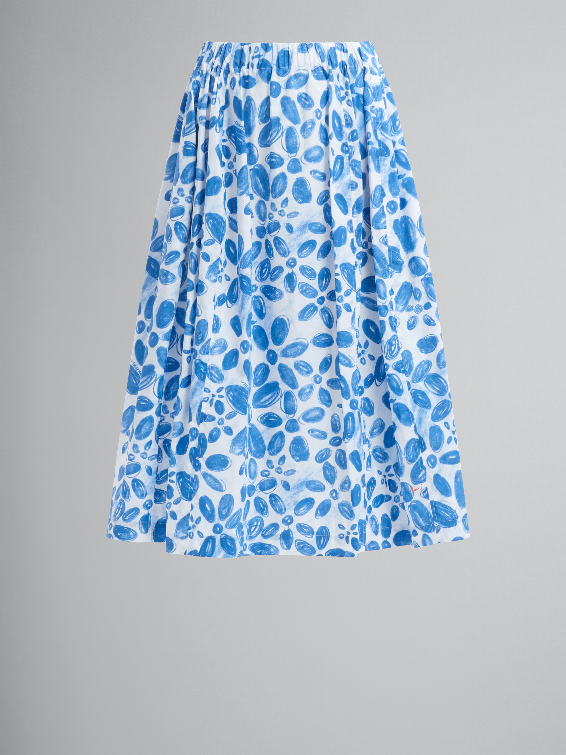 White poplin elasticated midi skirt with Blooming print - Skirts - Image 1