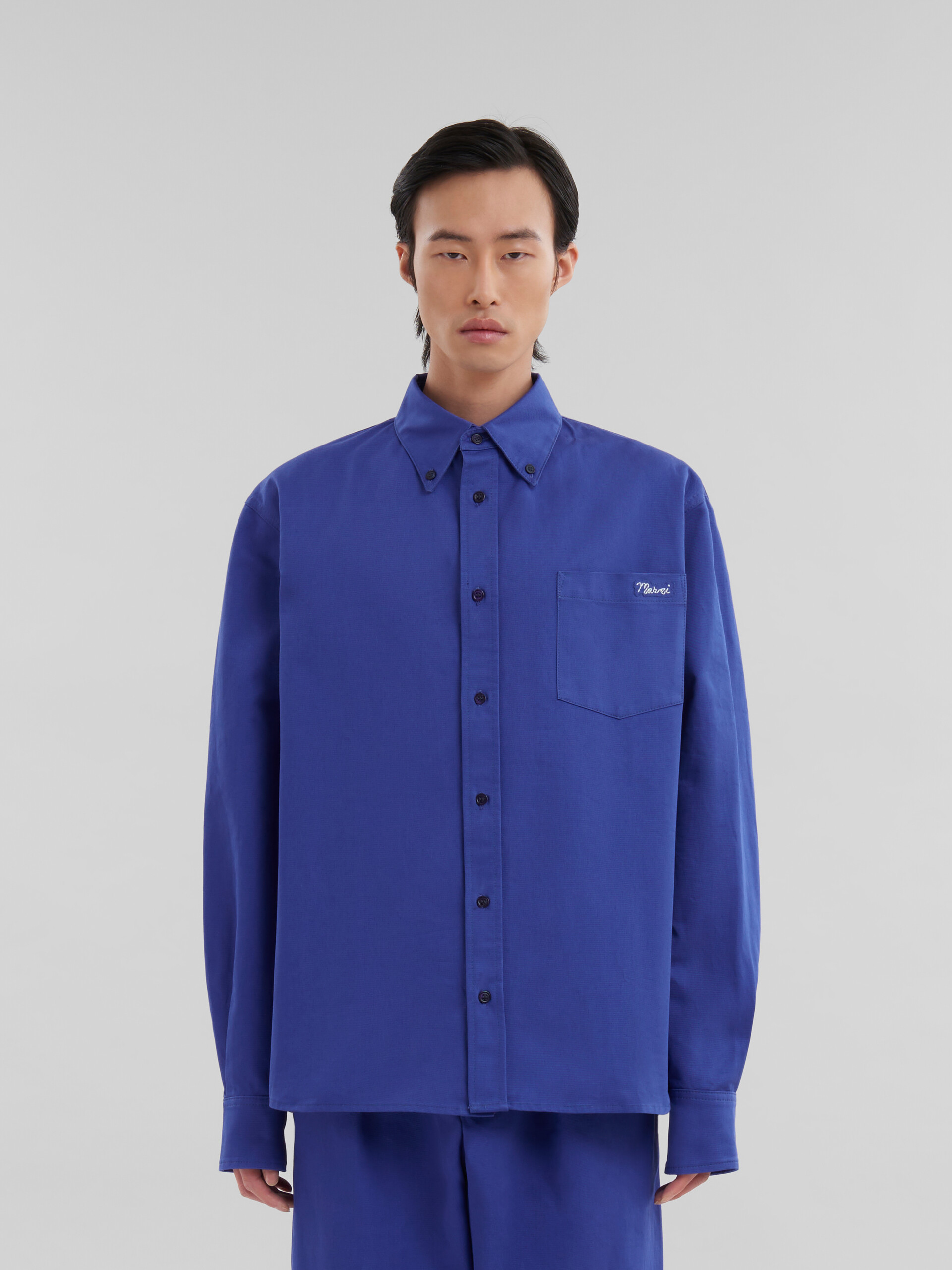 Giacca in gabardine biologico blu con applicazione rammendo Marni - Camicie - Image 2