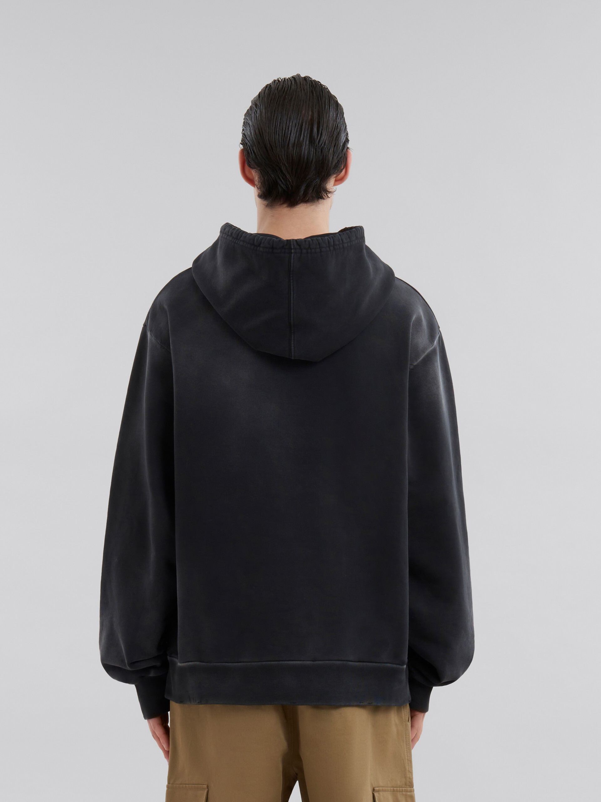 Black organic cotton hoodie with Marni mending - Sweaters - Image 3