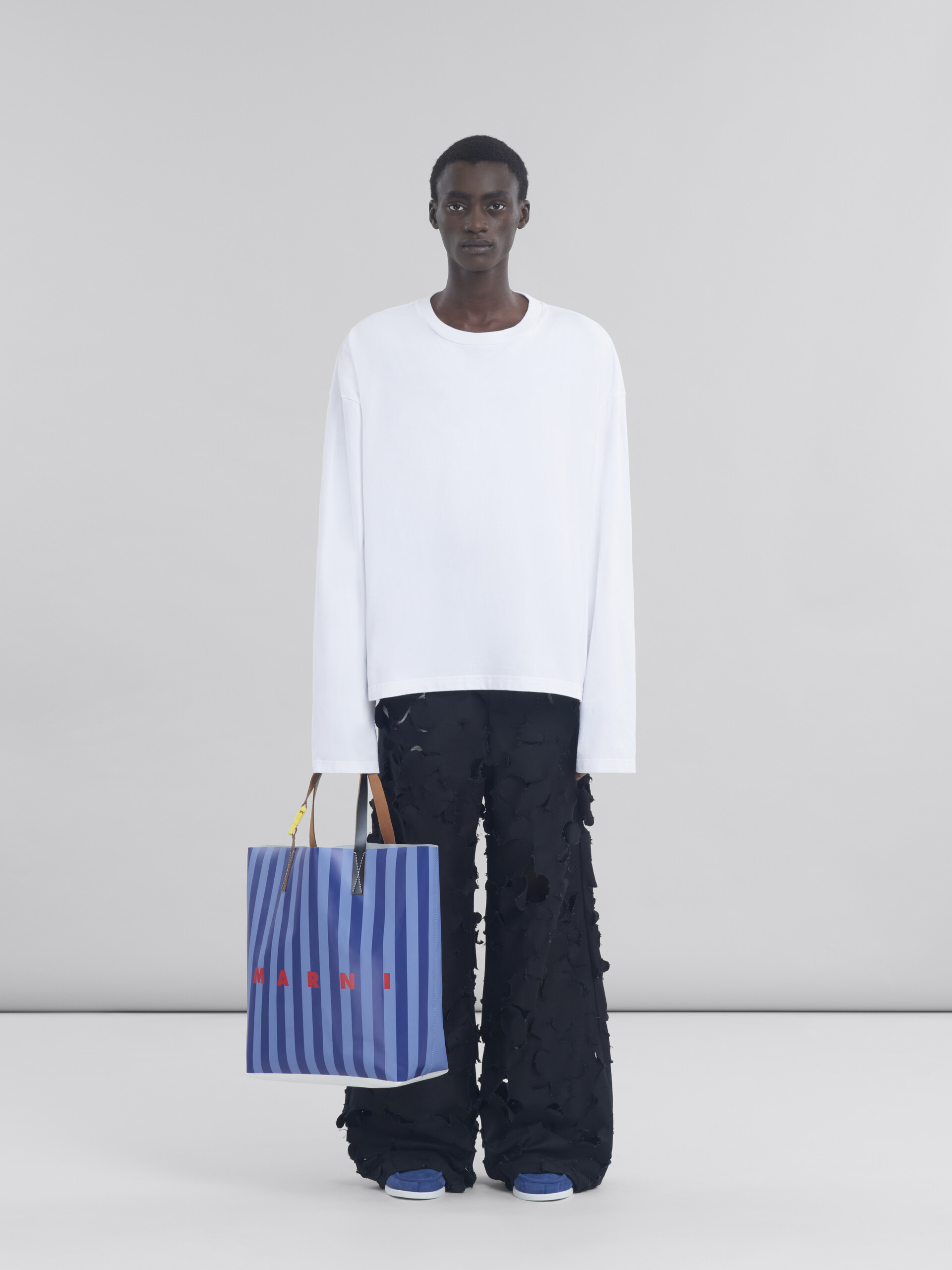 Blue striped Tribeca shopping bag with Marni logo - Shopping Bags - Image 2