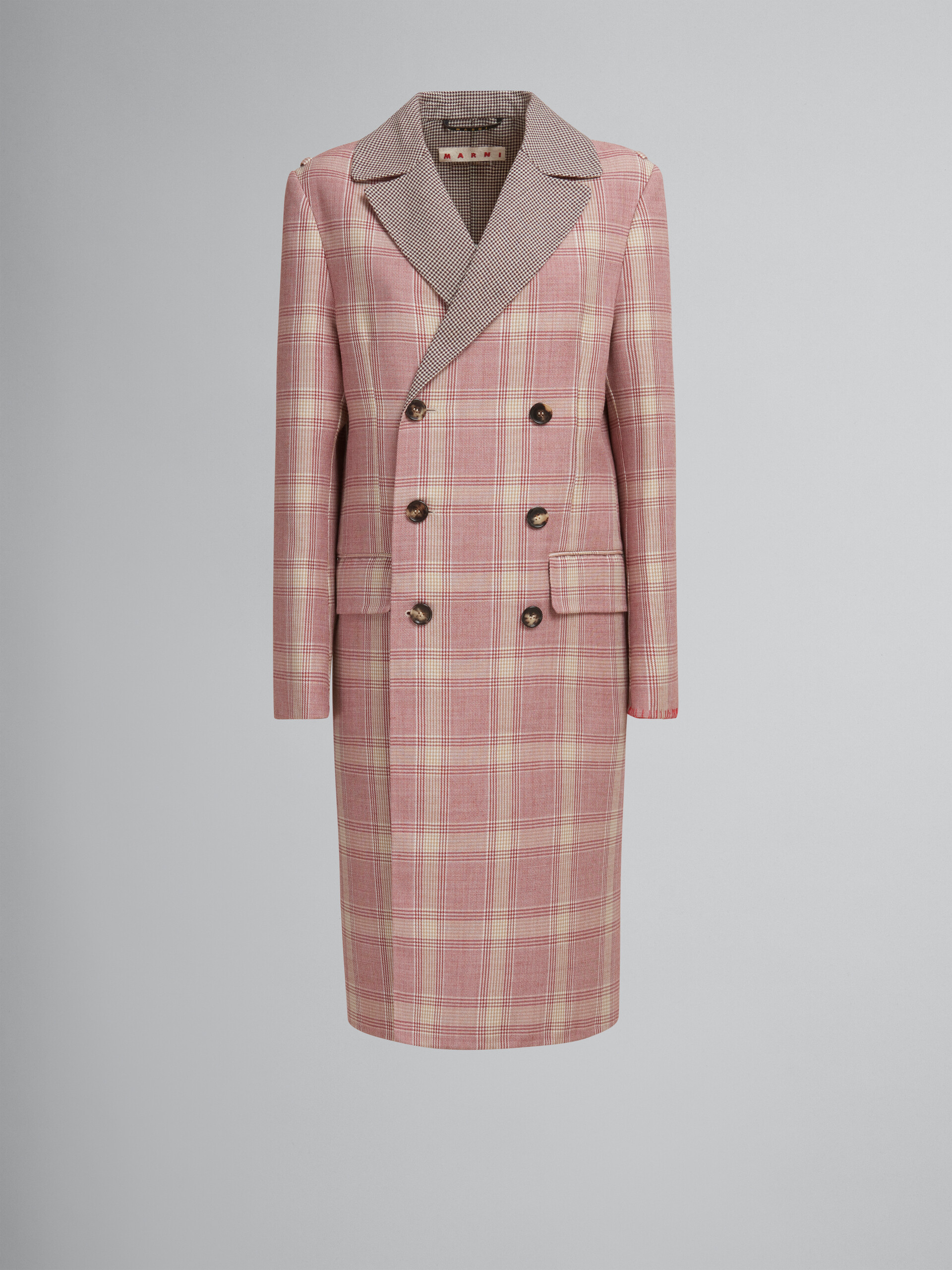 Red checked wool coat with contrast lapels - Coats - Image 1