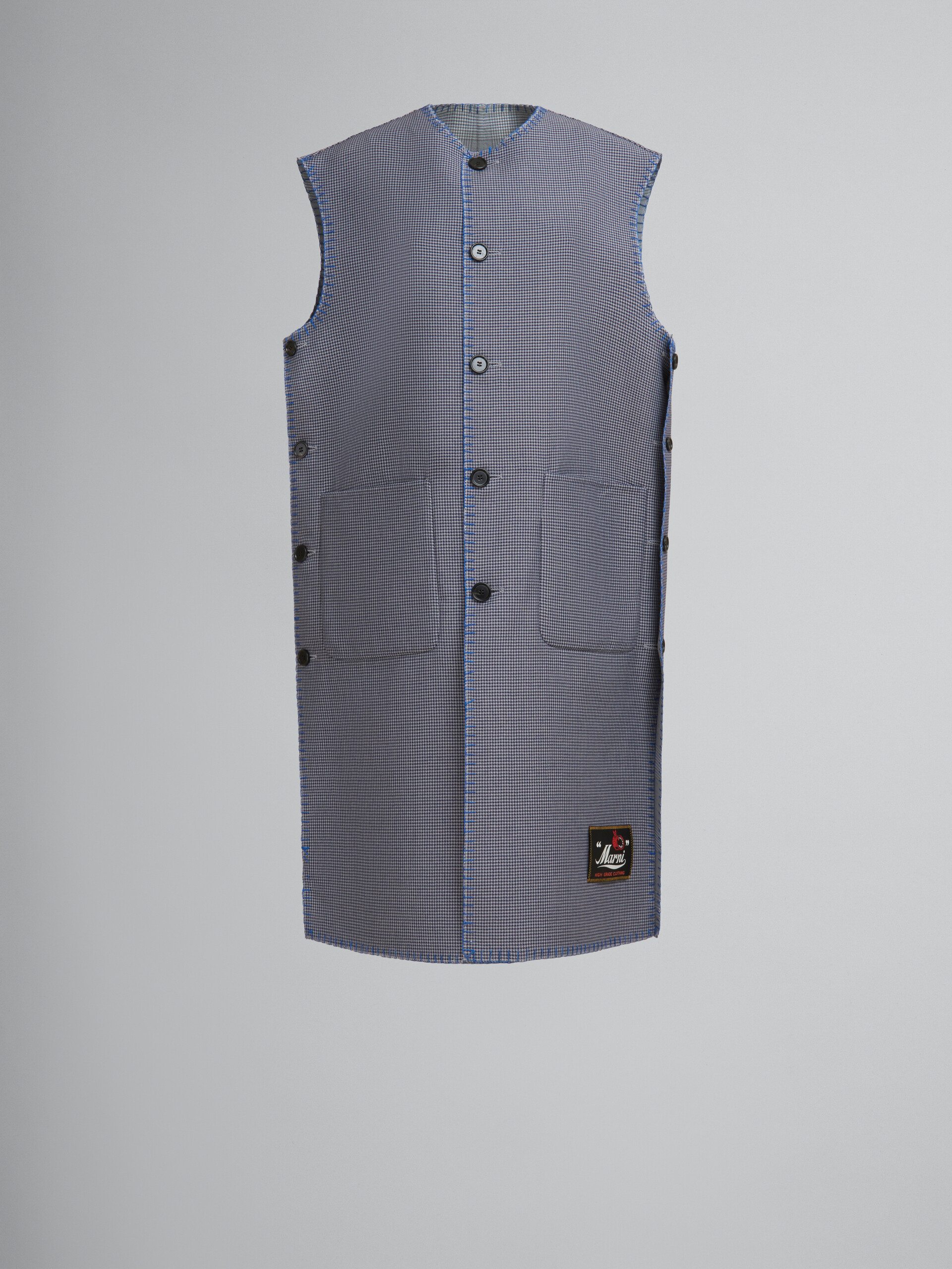 Blue checked wool reversible sleeveless jacket - Waistcoats - Image 1