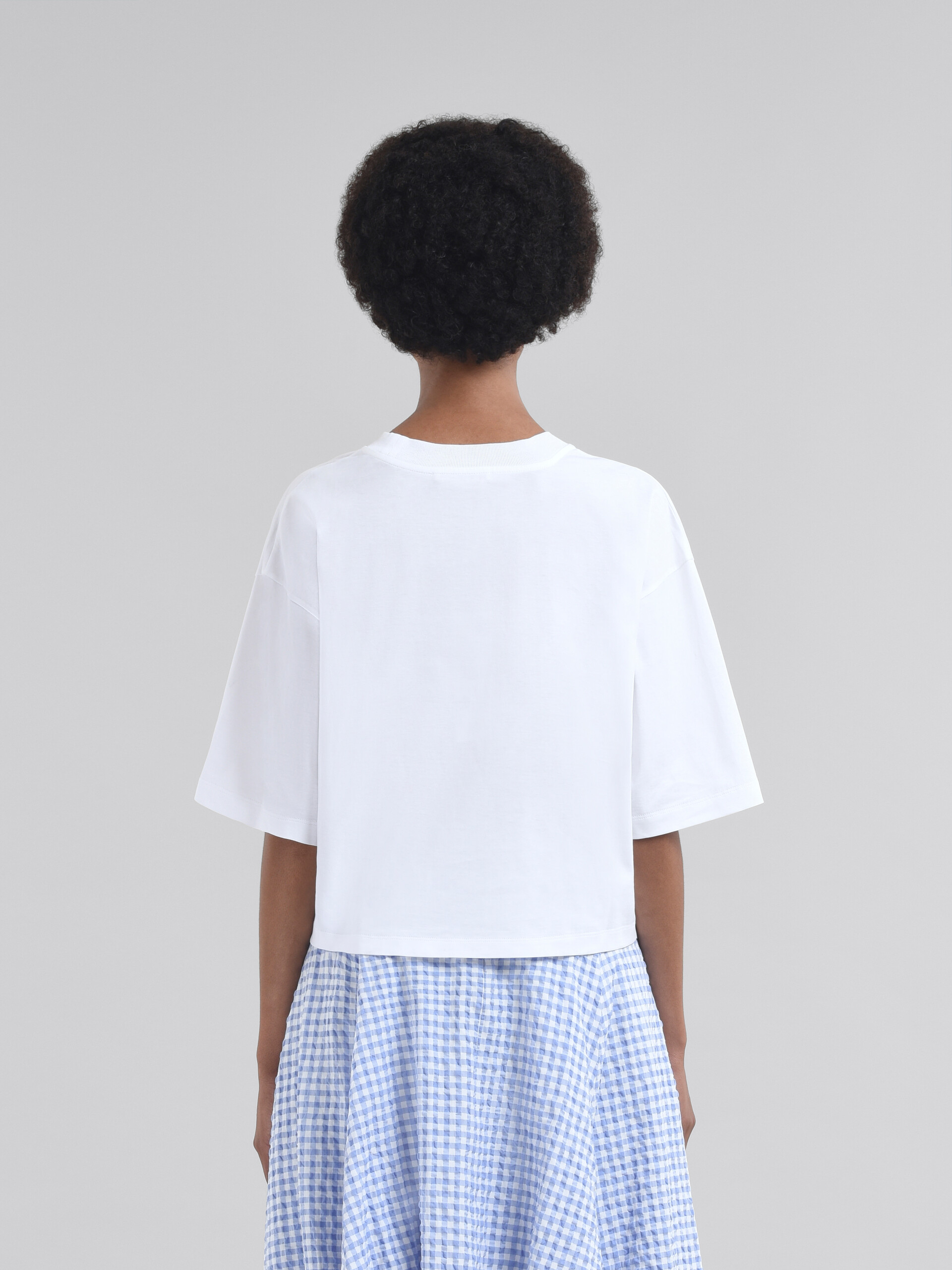 White jersey cotton T-shirt with checked Marni logo - T-shirts - Image 3