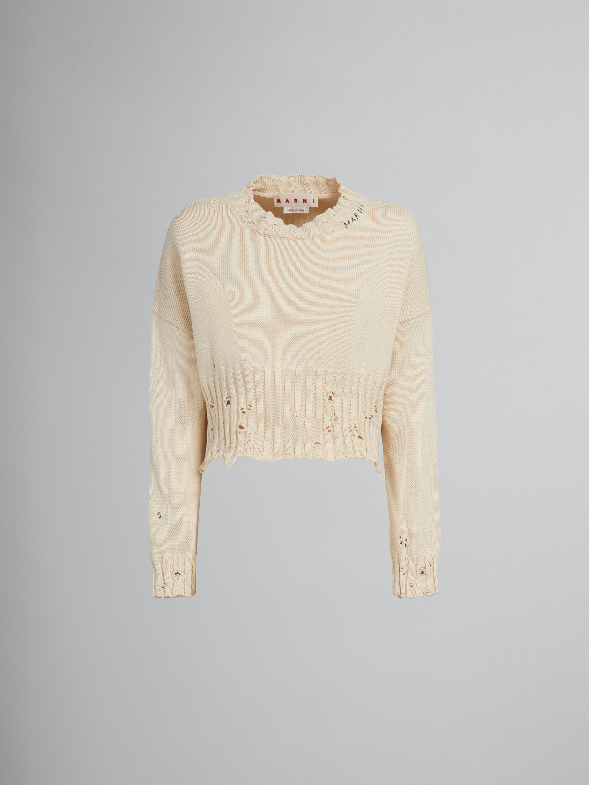 Black dishevelled cotton cropped jumper - Pullovers - Image 1