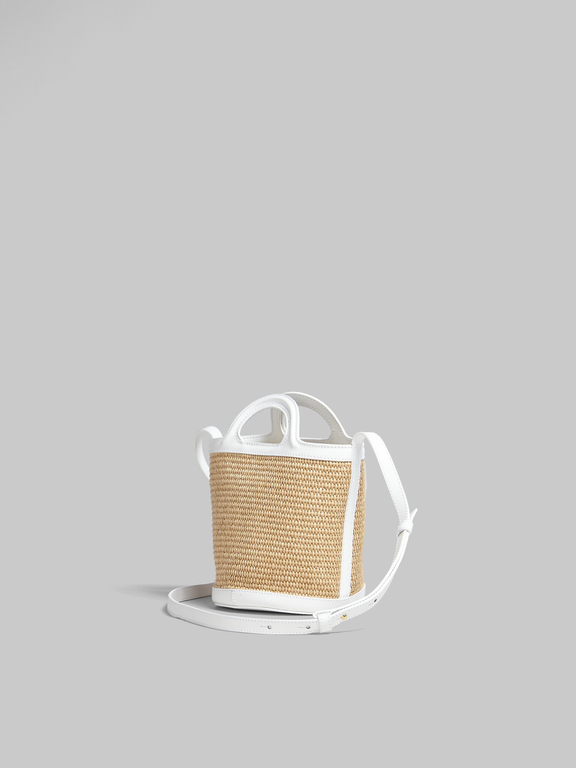 Tropicalia Small Bucket Bag in brown leather and raffia-effect fabric - Shoulder Bag - Image 3
