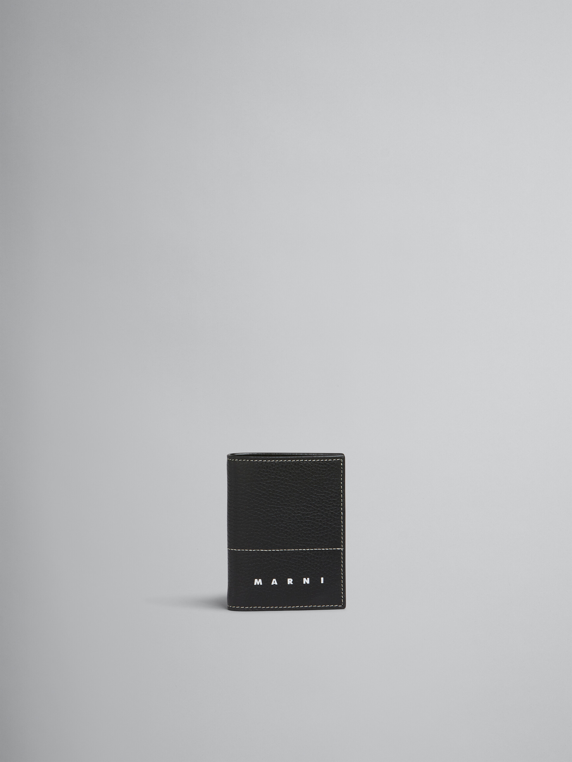 ブラック レザー製二つ折りカードケース - 財布 - Image 1
