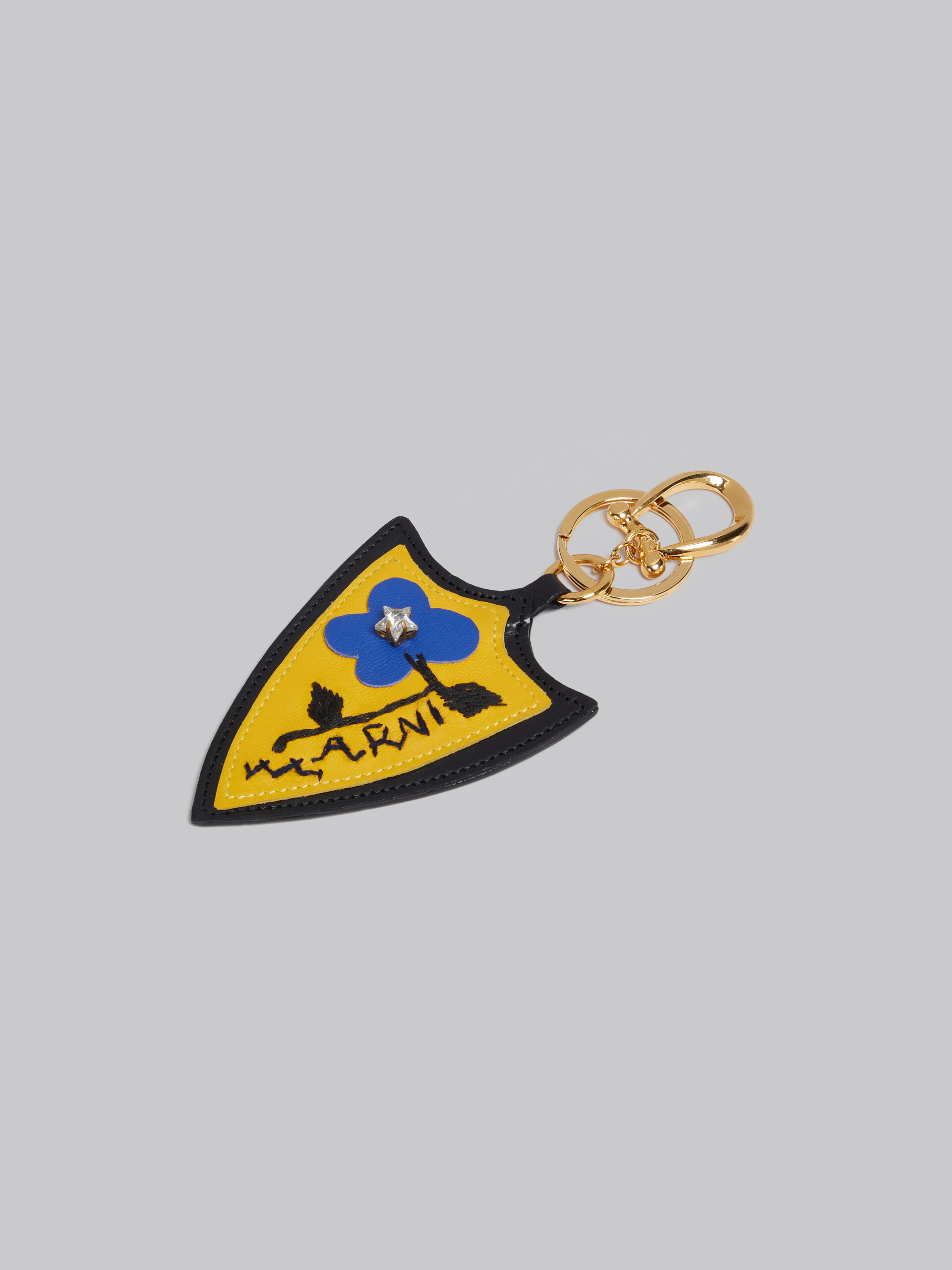 Porte-clés bouclier en cuir jaune et bleu - porte-clés - Image 2