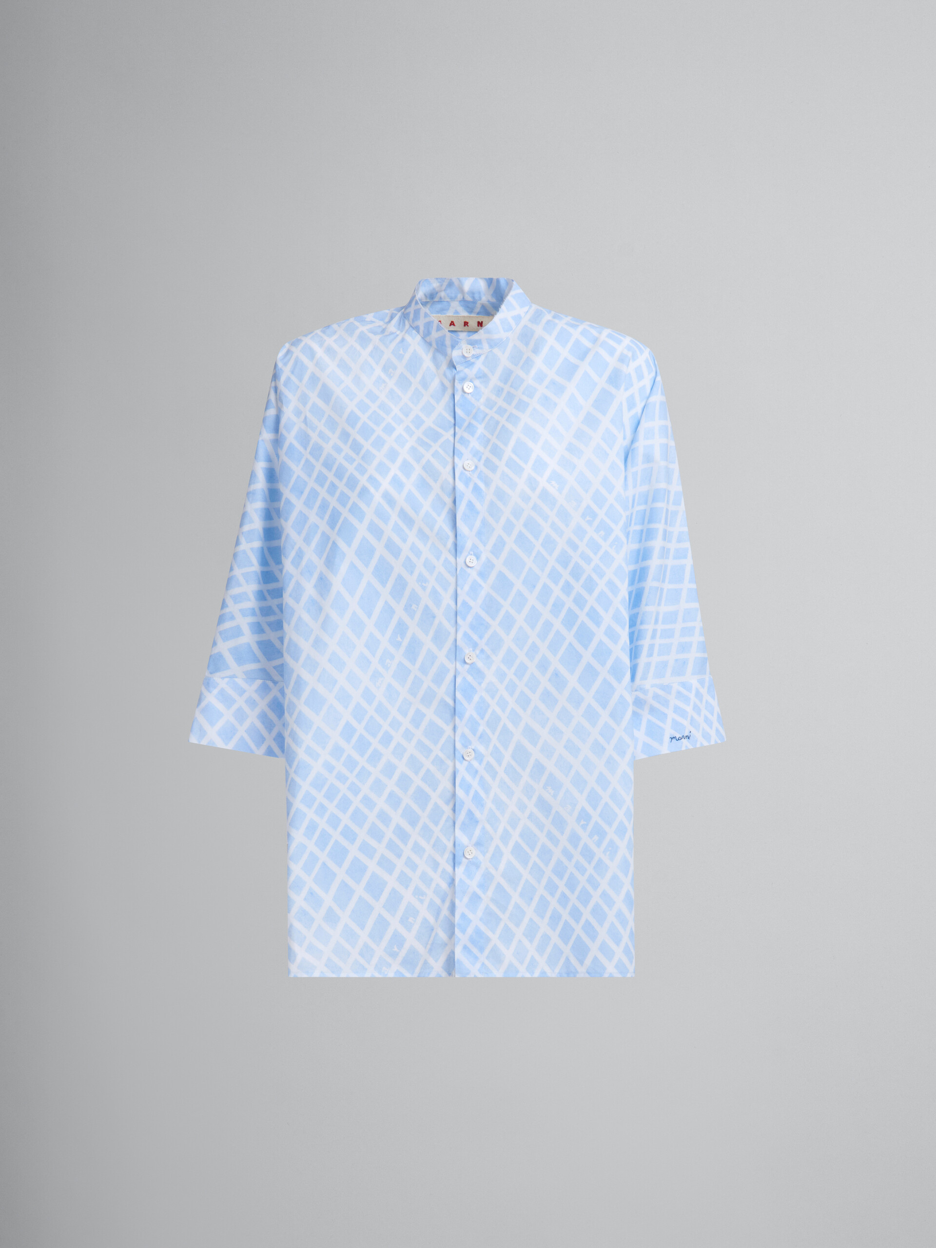 Camicia kimono in popeline di cotone azzurro con stampa Landscapes - Camicie - Image 1