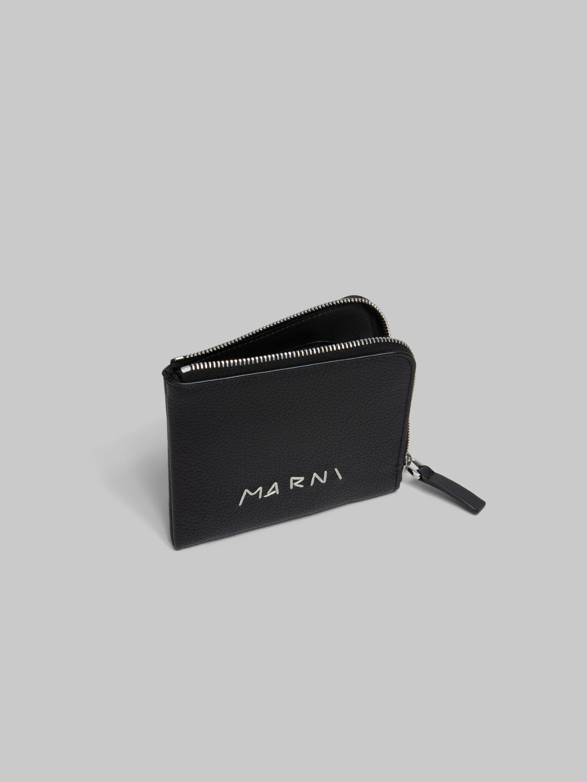 Black leather zip-around wallet with Marni mending - Wallets - Image 2