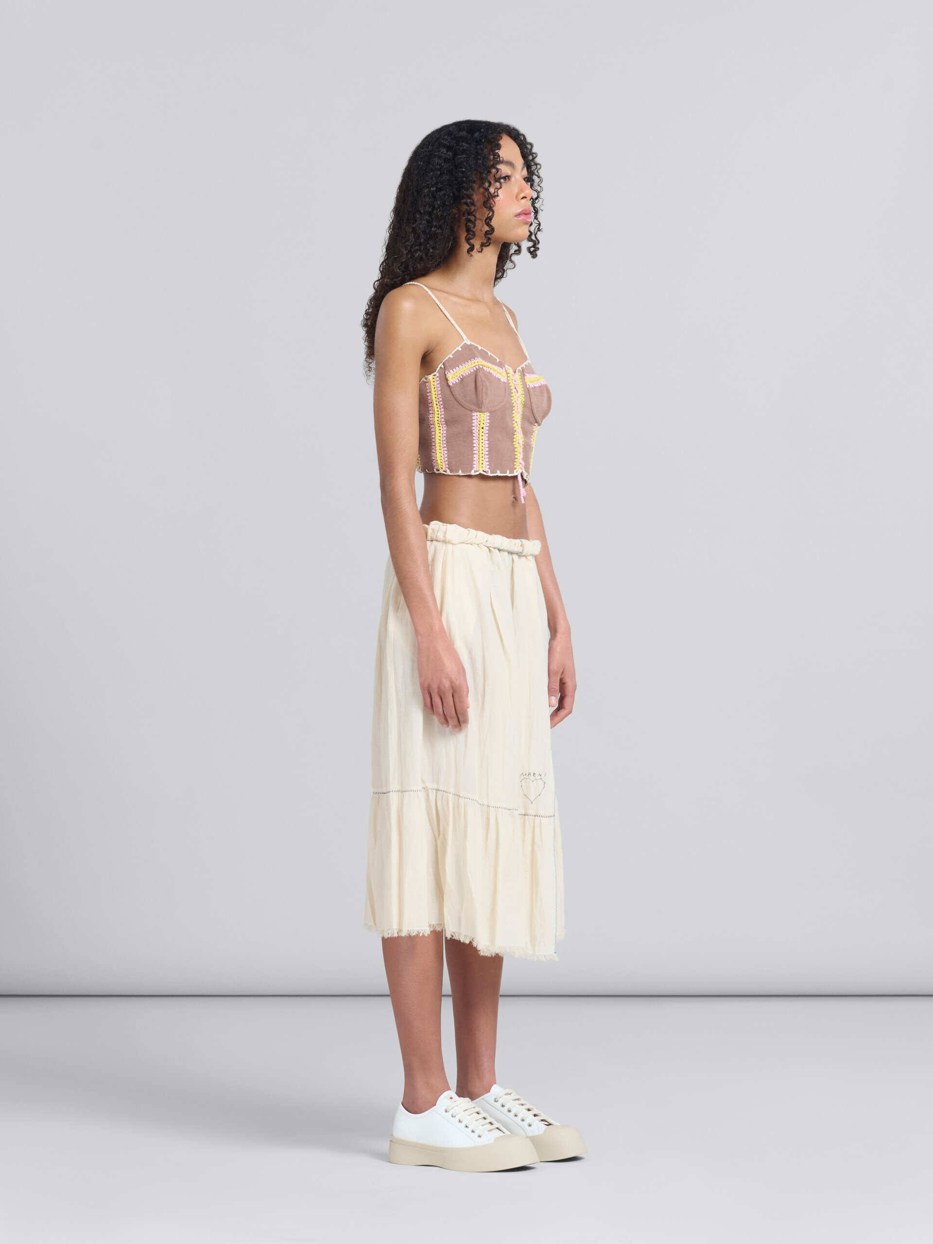 Light beige organic cheesecloth skirt with flounce - Skirts - Image 6