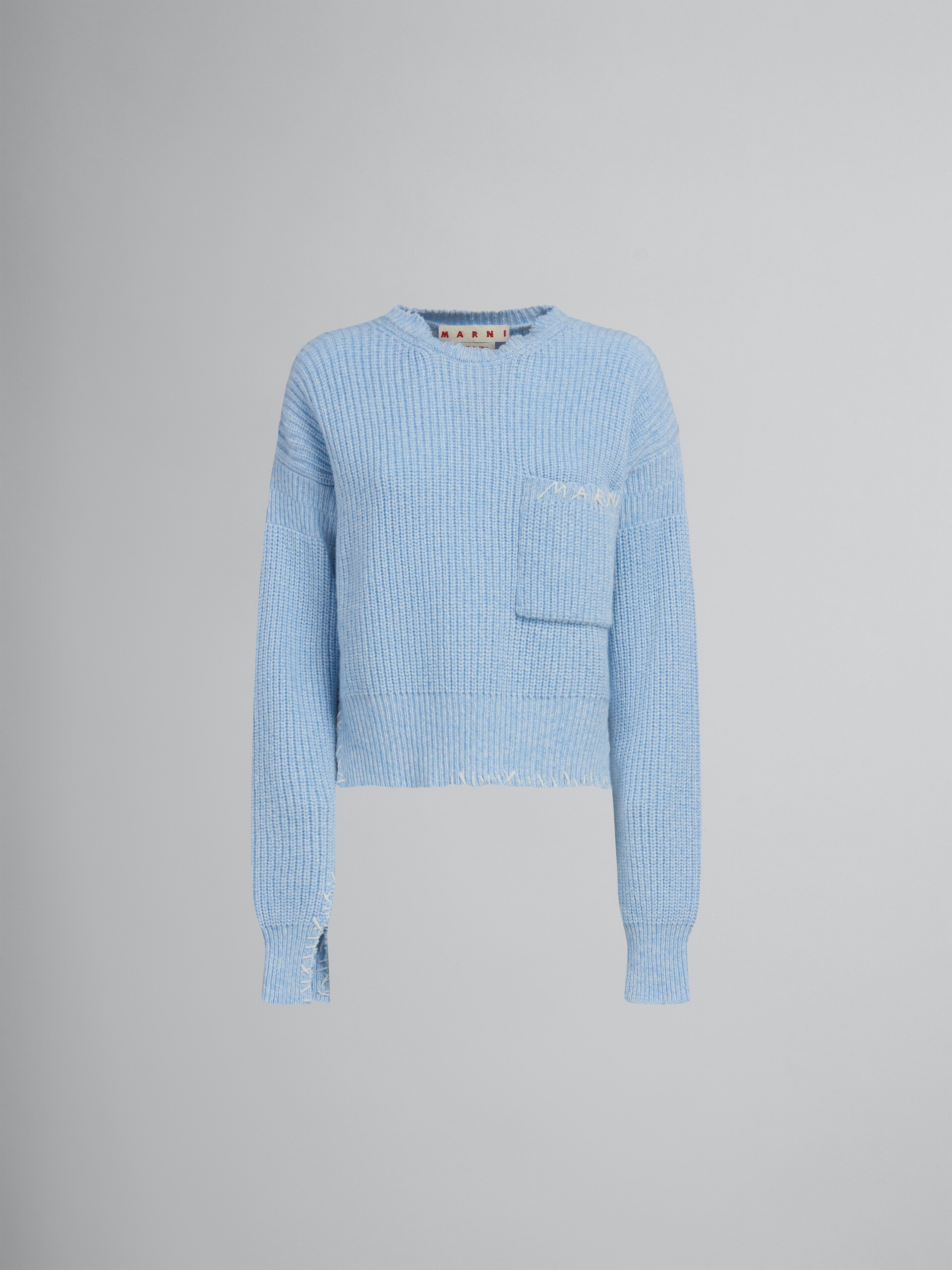 Maglione mouliné blu con impunture a contrasto - Pullover - Image 1