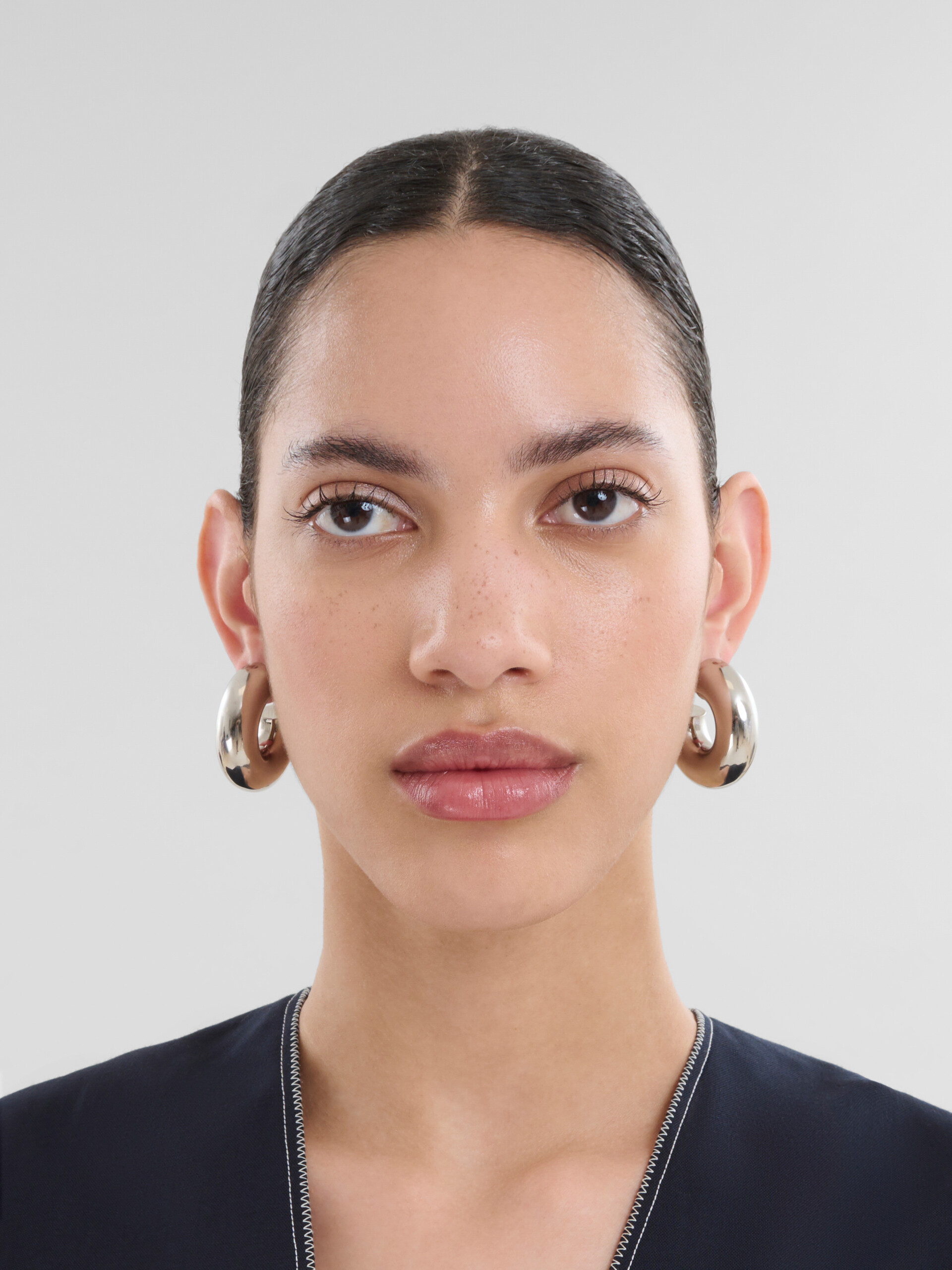 Silver tube earrings with rhinstone Marni logo - Earrings - Image 2