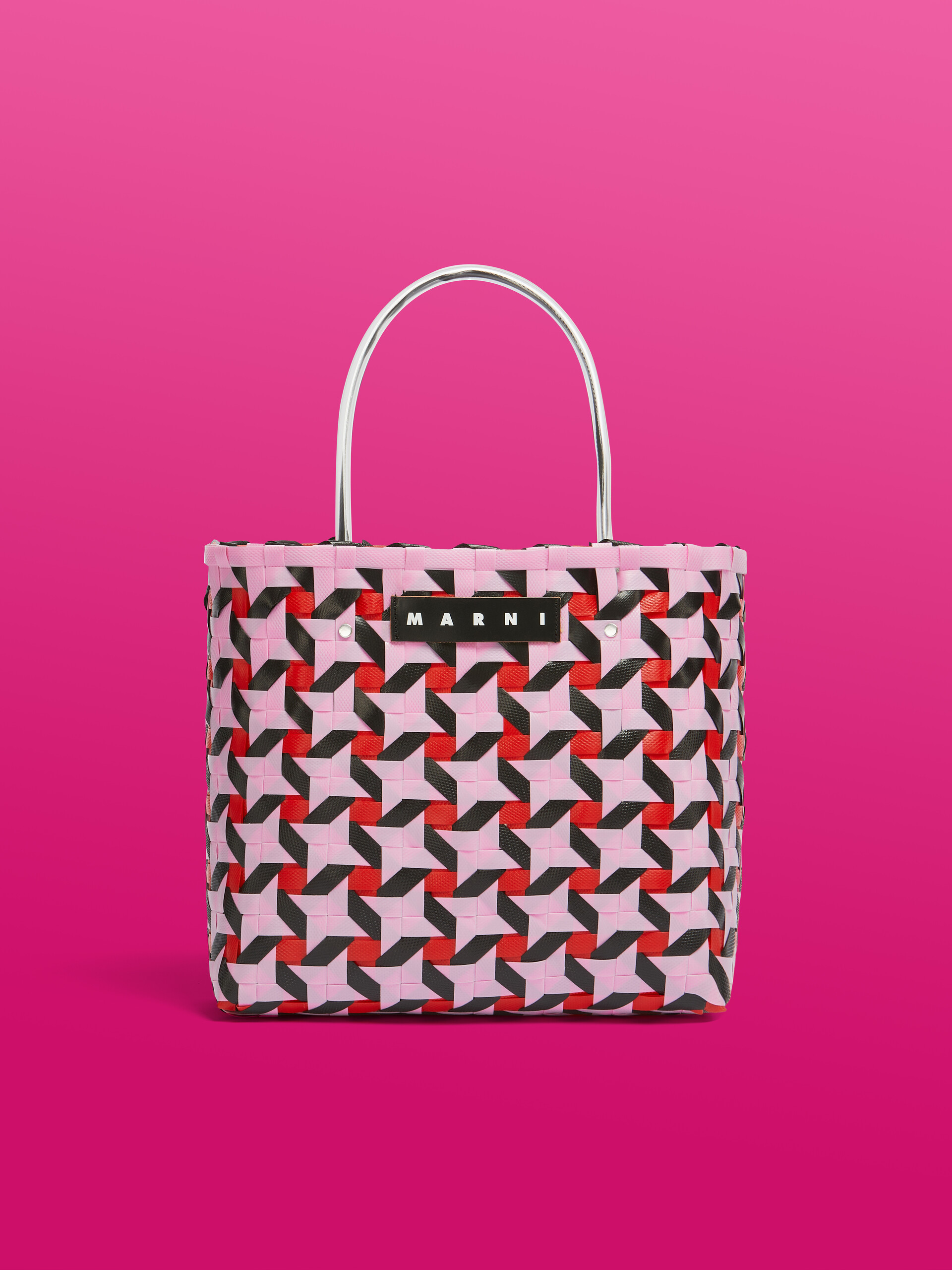 Borsa MARNI MARKET BASKET Media in intrecciato rosa - Borse shopping - Image 1