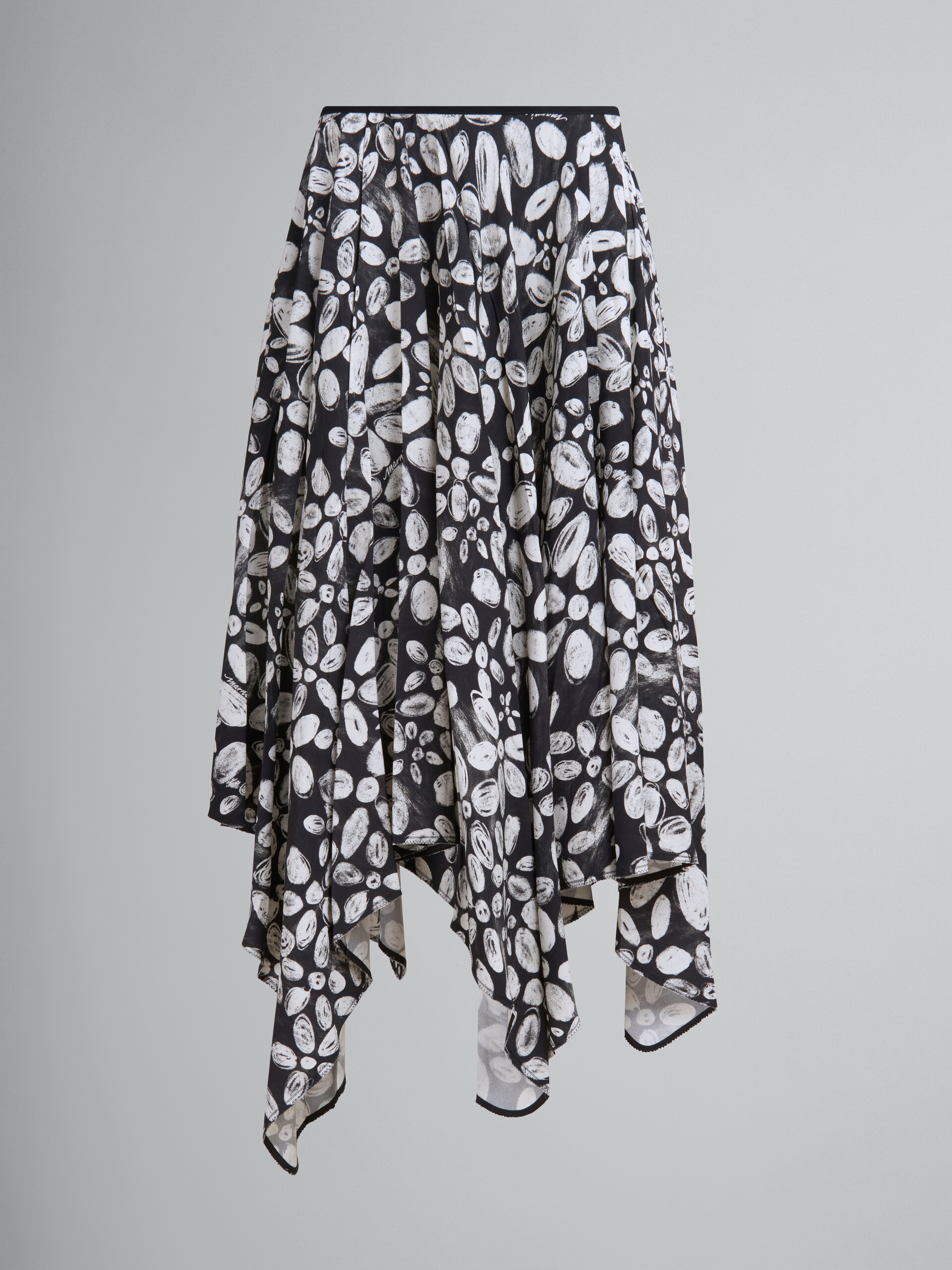 Black satin-back crêpe midi skirt with Blooming print - Skirts - Image 1