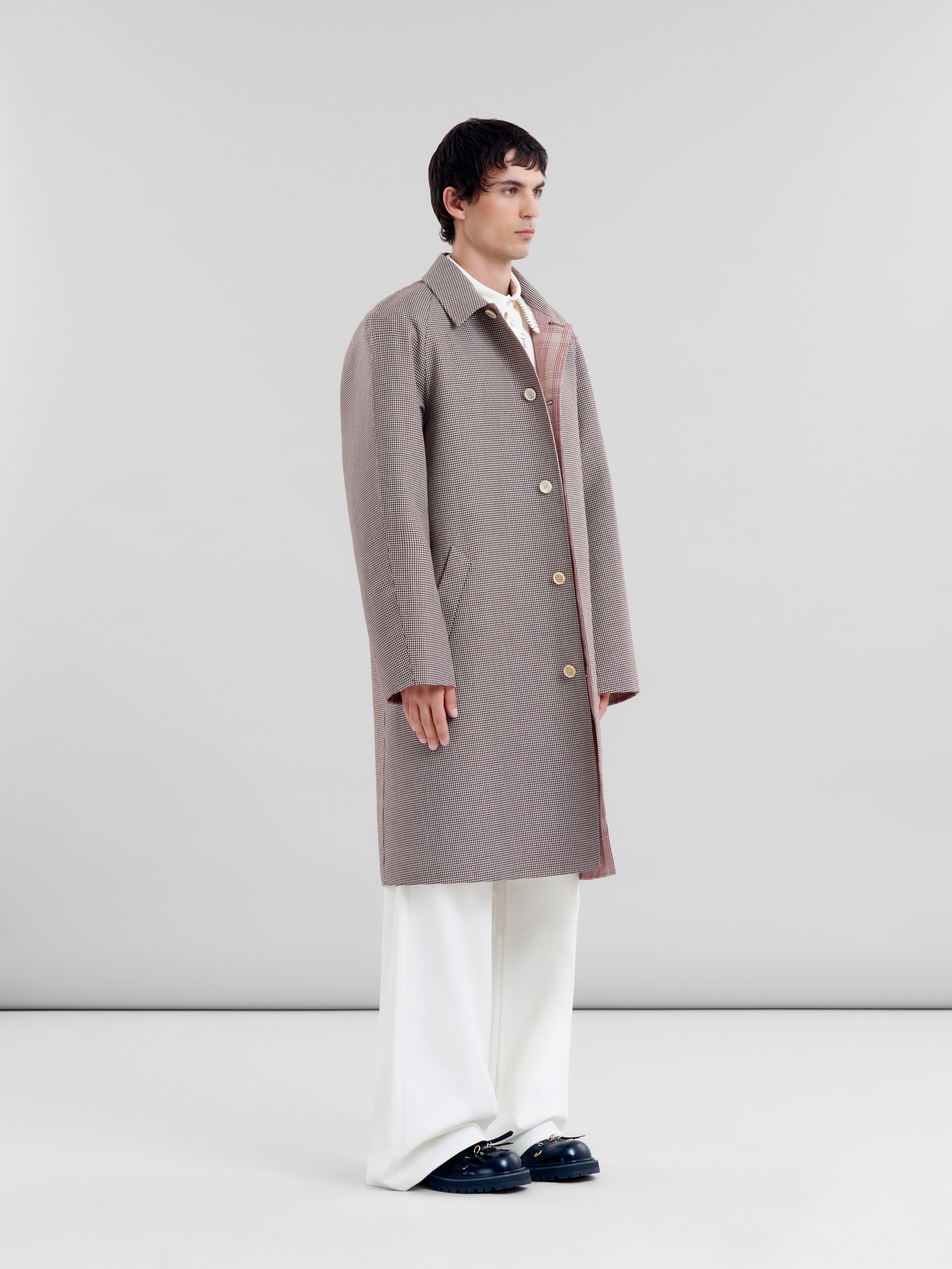 울 소재 버건디 체크 싱글 브레스트 코트 - Coat - Image 6