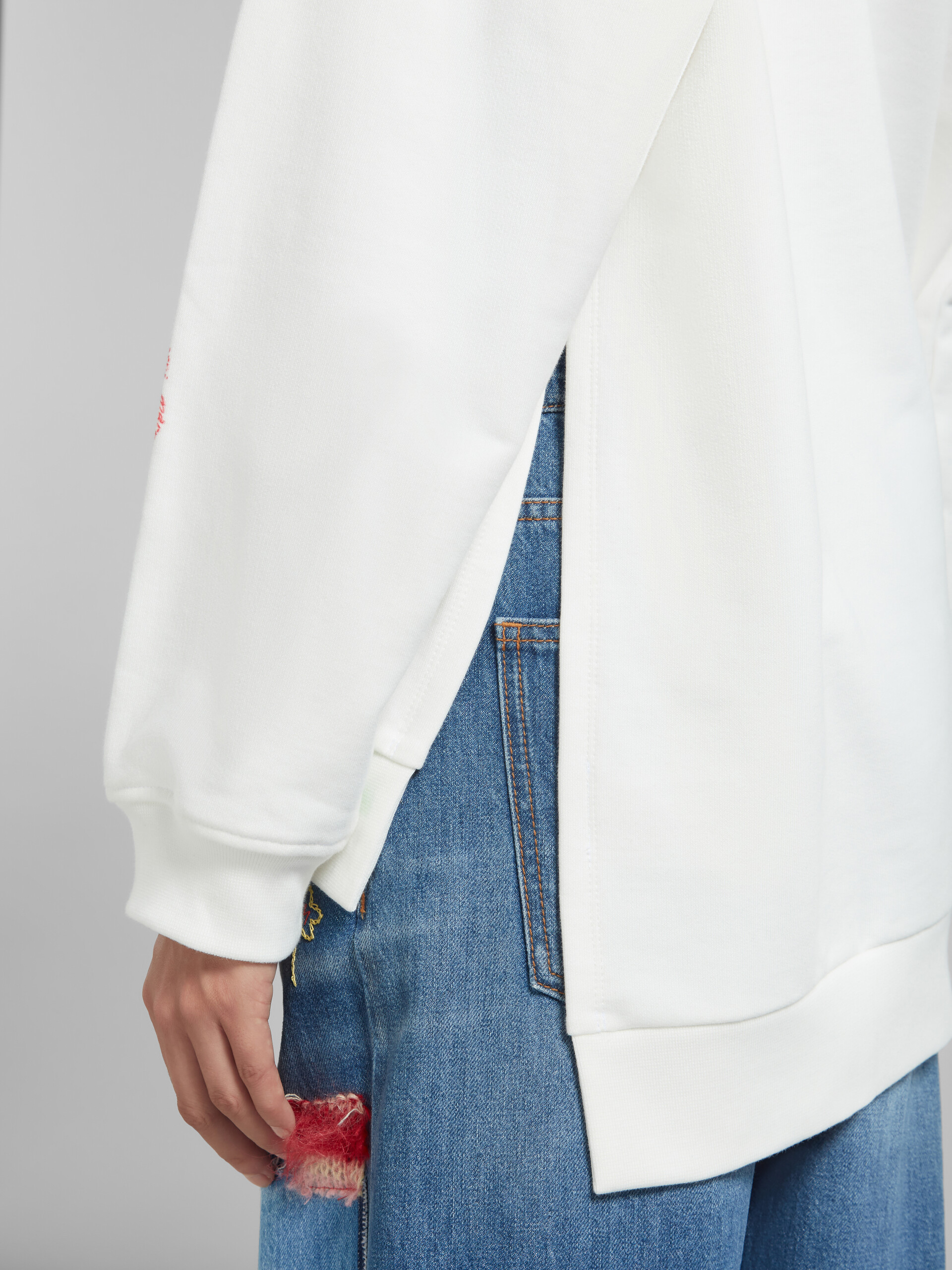 White cotton hoodie with Marni poppies - Pullovers - Image 5