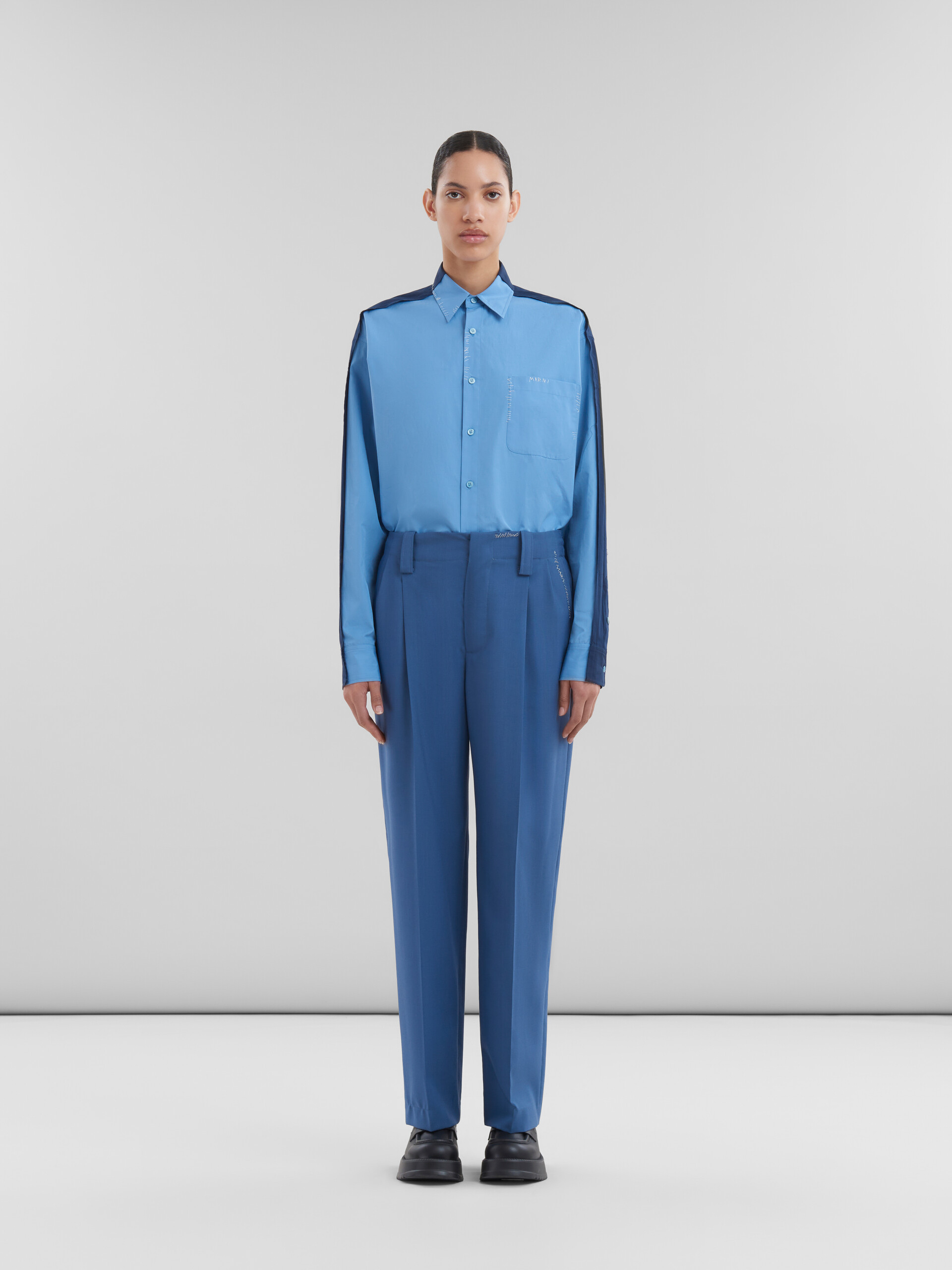 Blue tropical wool pleated trousers - Pants - Image 2