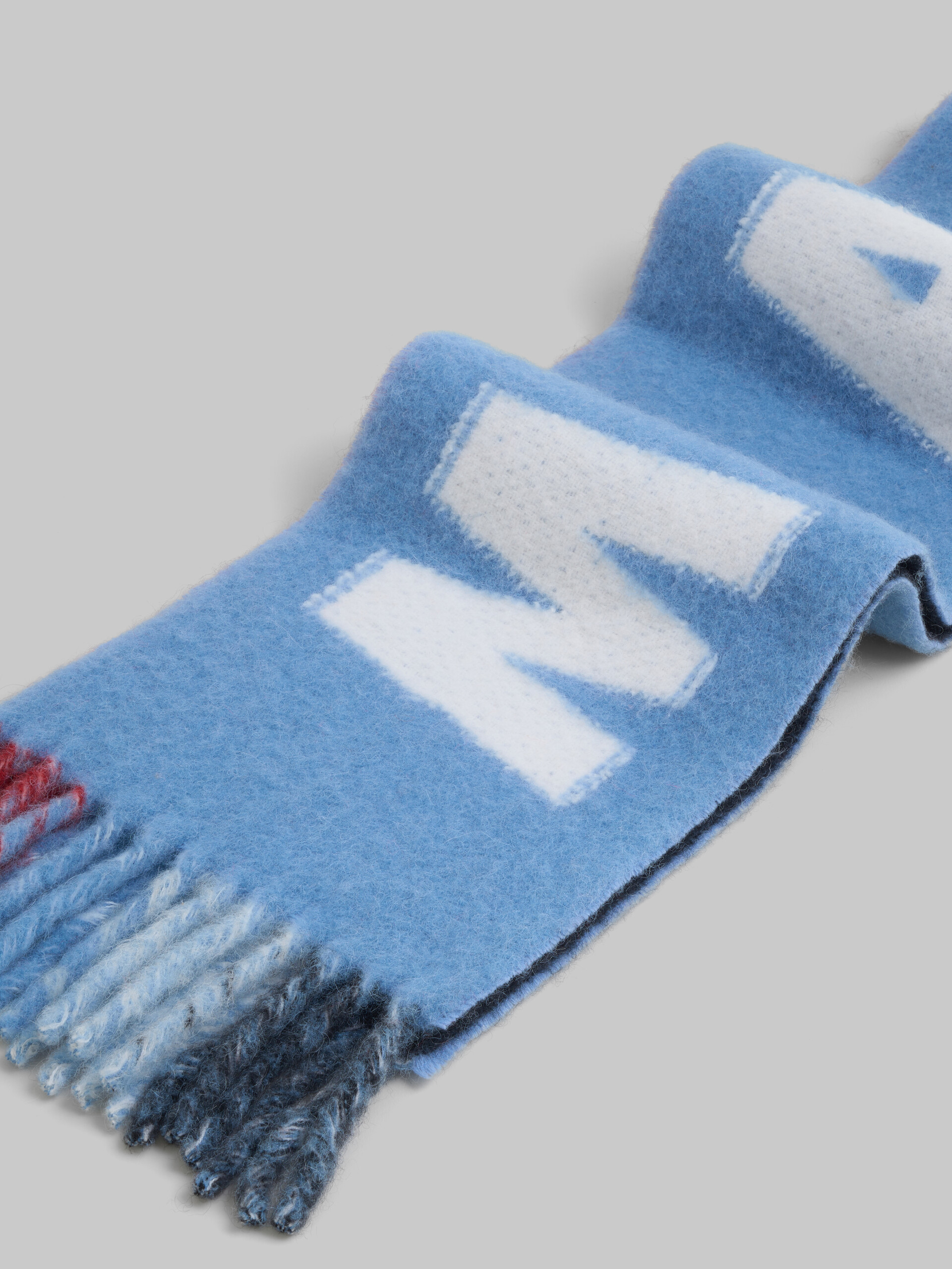 Light blue mohair and wool scarf with maxi logo - Scarves - Image 4