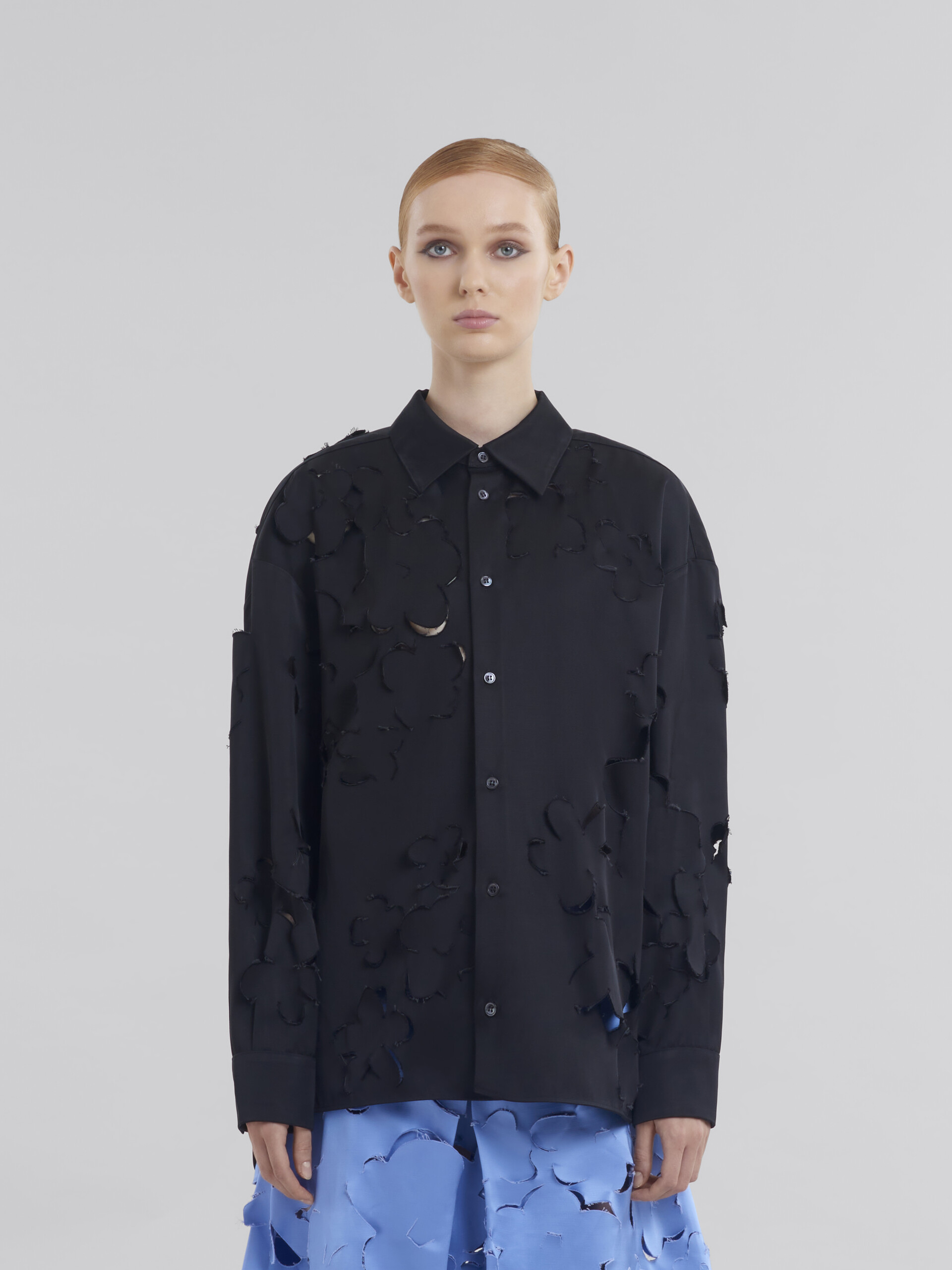 Indigo duchess satin shirt with cut out detail - Shirts - Image 2