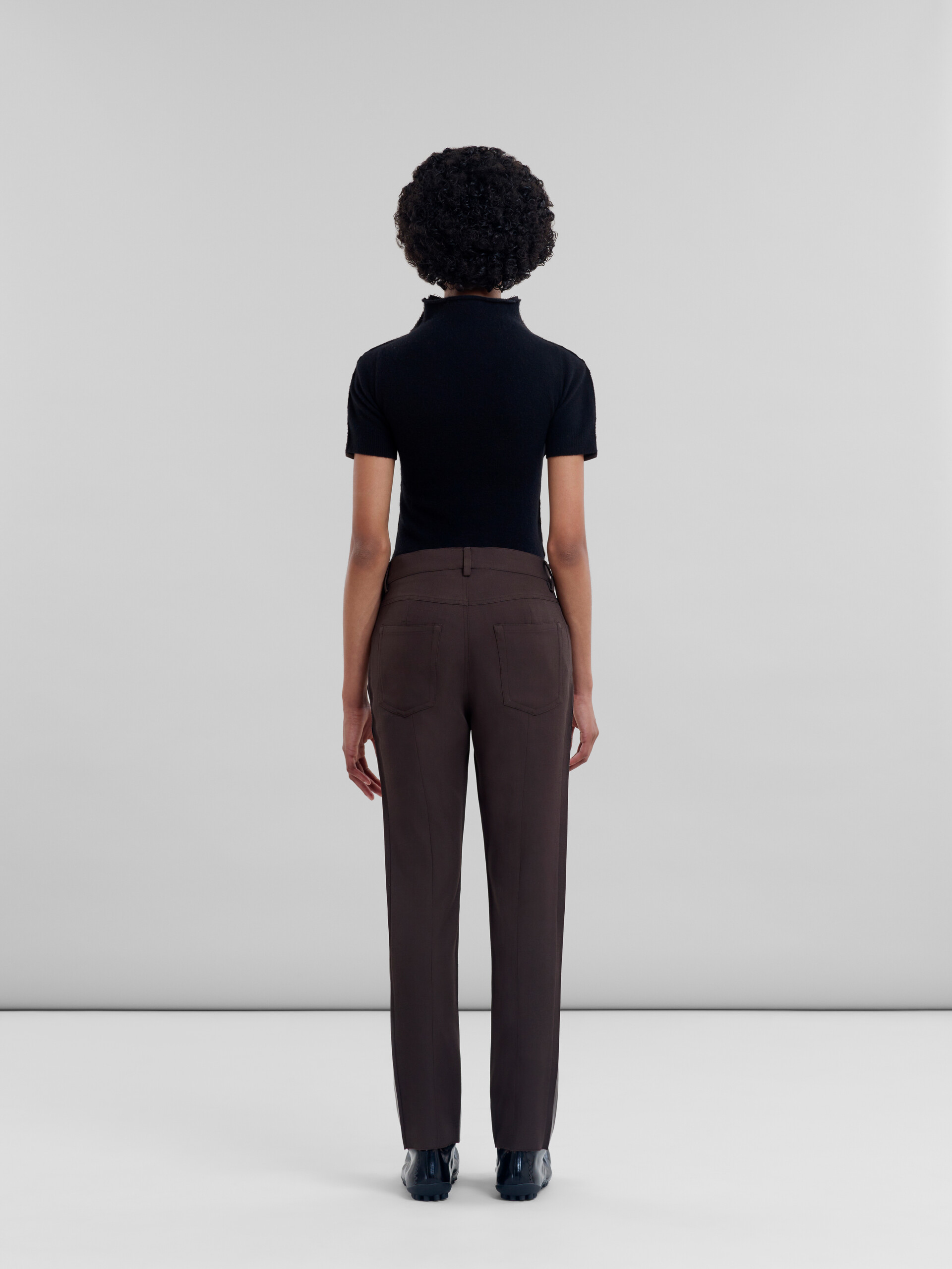 Brown wool and coated fabric trousers - Pants - Image 3