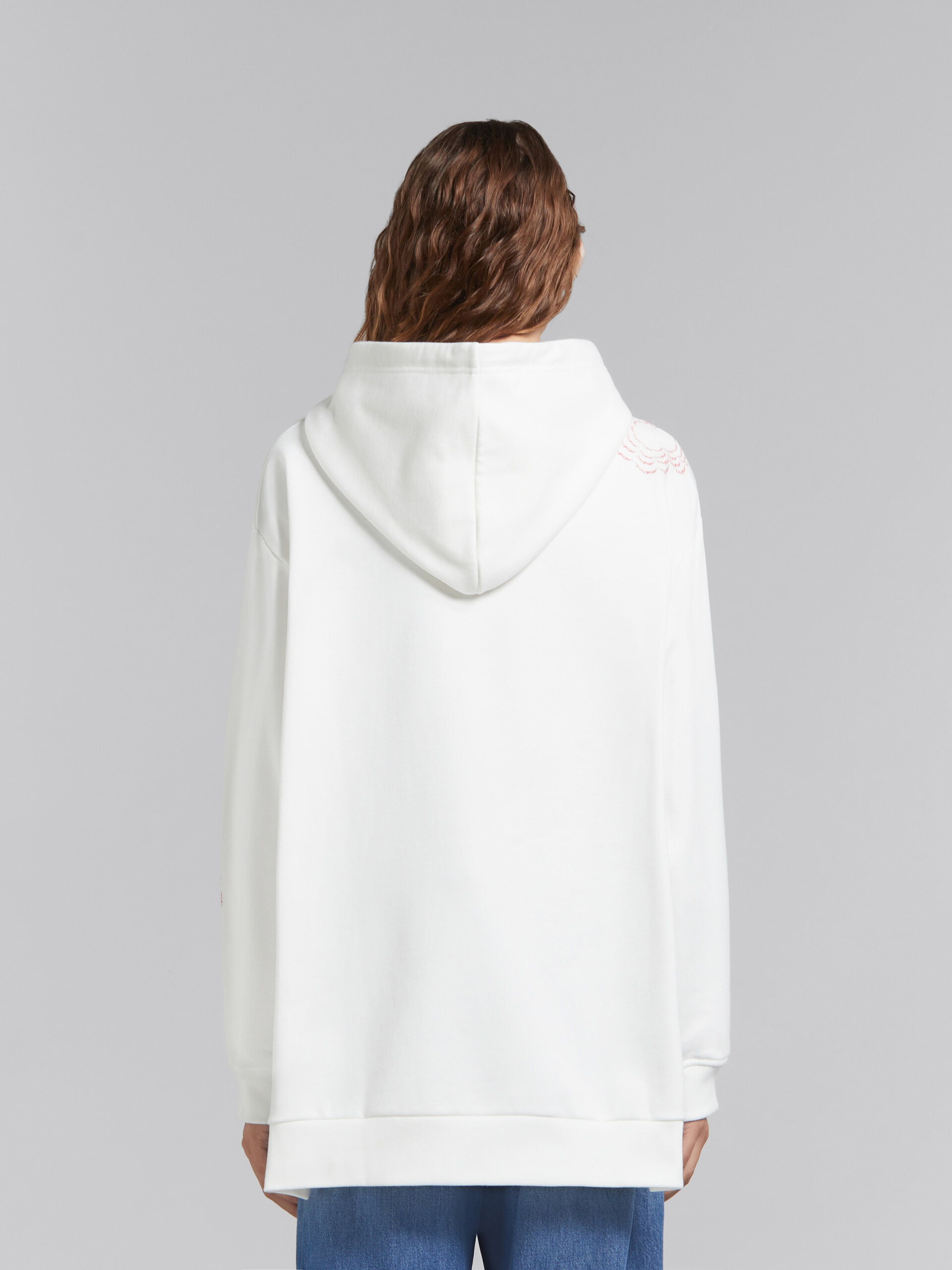 White cotton hoodie with Marni poppies - Pullovers - Image 3