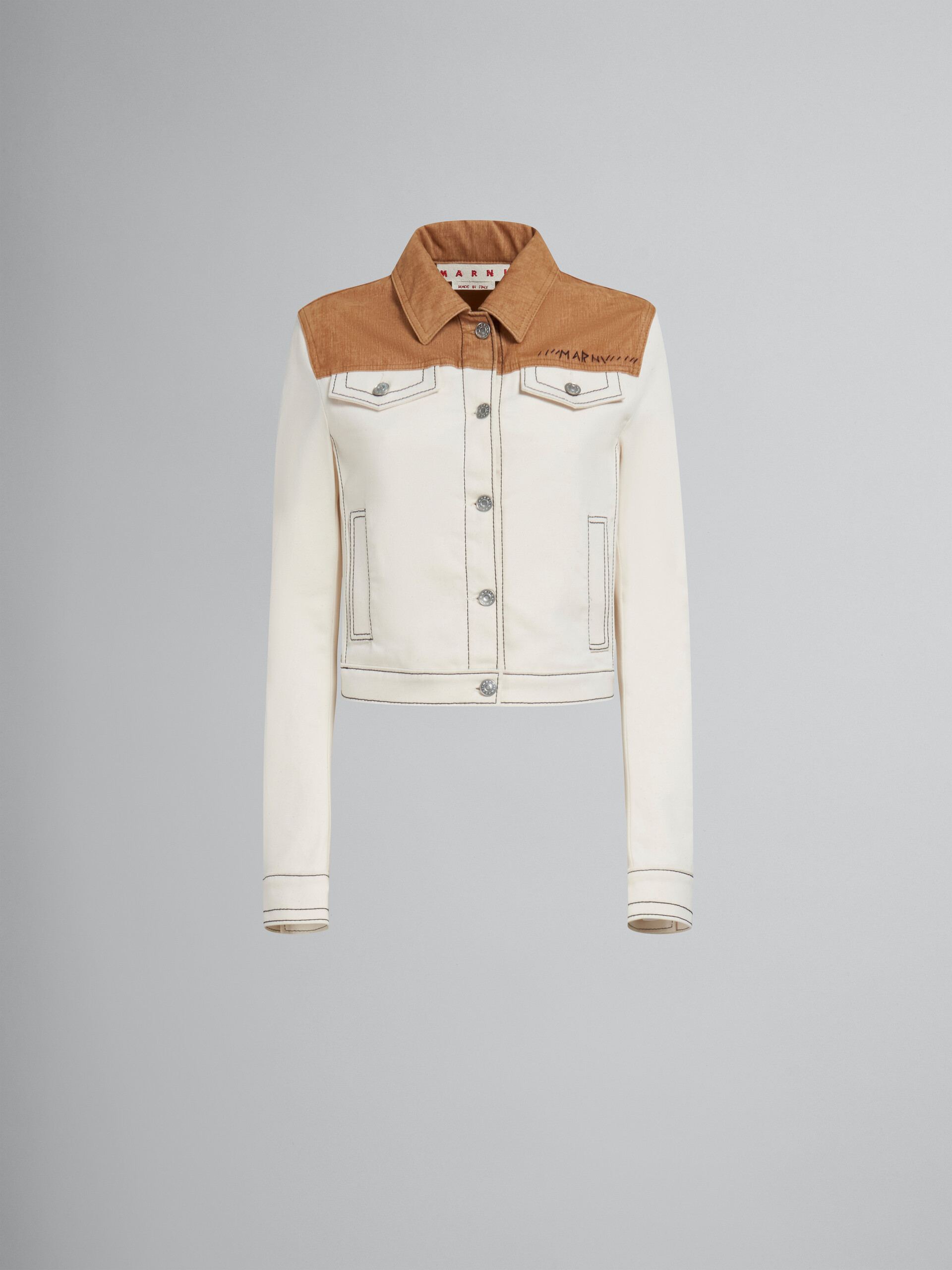 Giacca jeans in denim bio bianco e carré a contrasto - Giacche - Image 1