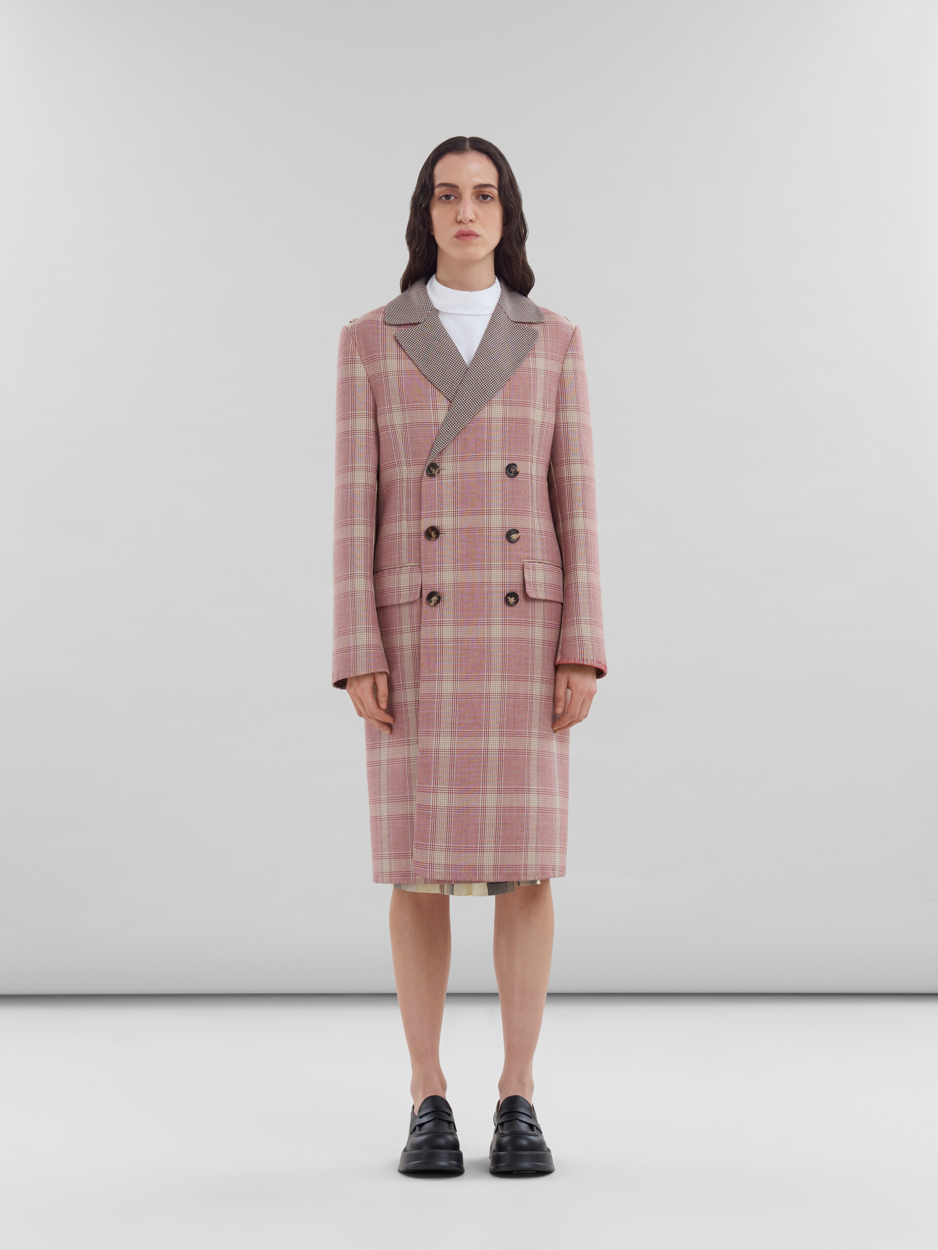 Red checked wool coat with contrast lapels - Coats - Image 2