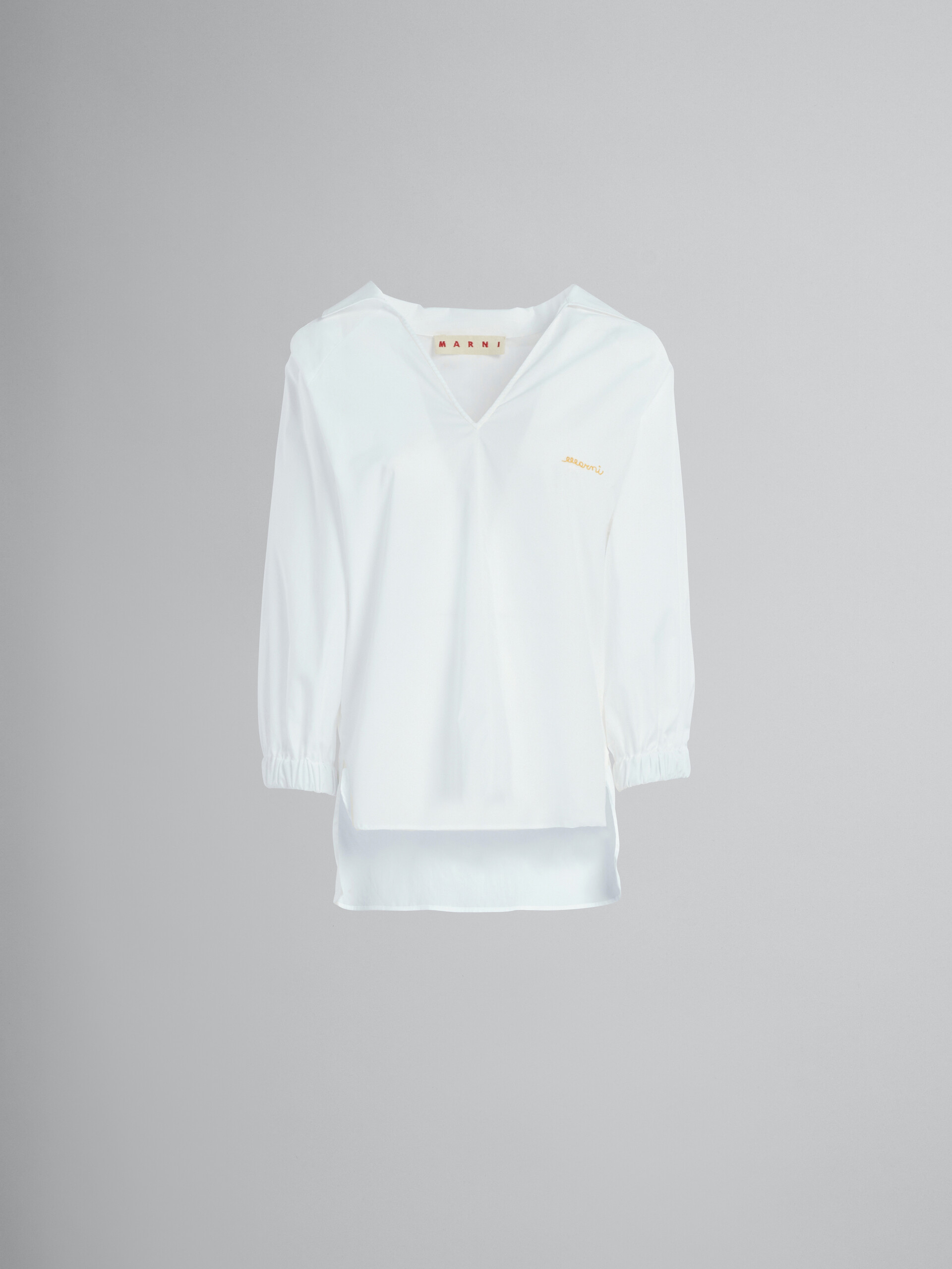 Square-neck top in white organic poplin - Shirts - Image 1