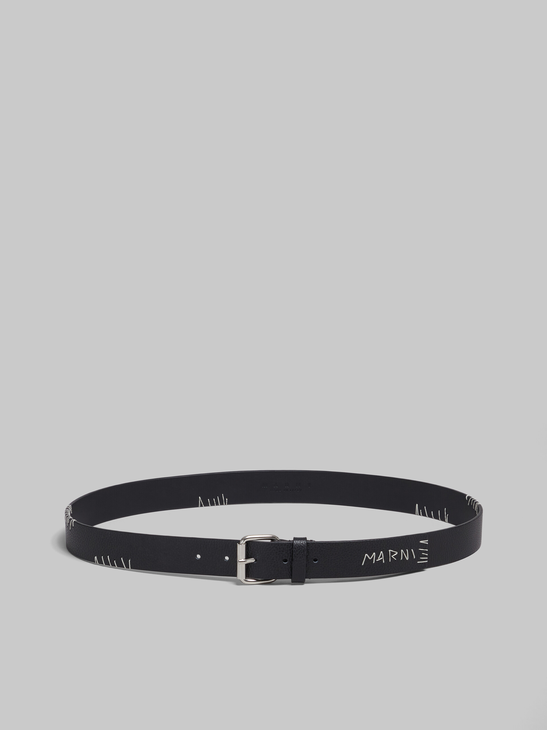 Ceinture en cuir noir avec effet raccommodé Marni - Ceintures - Image 1