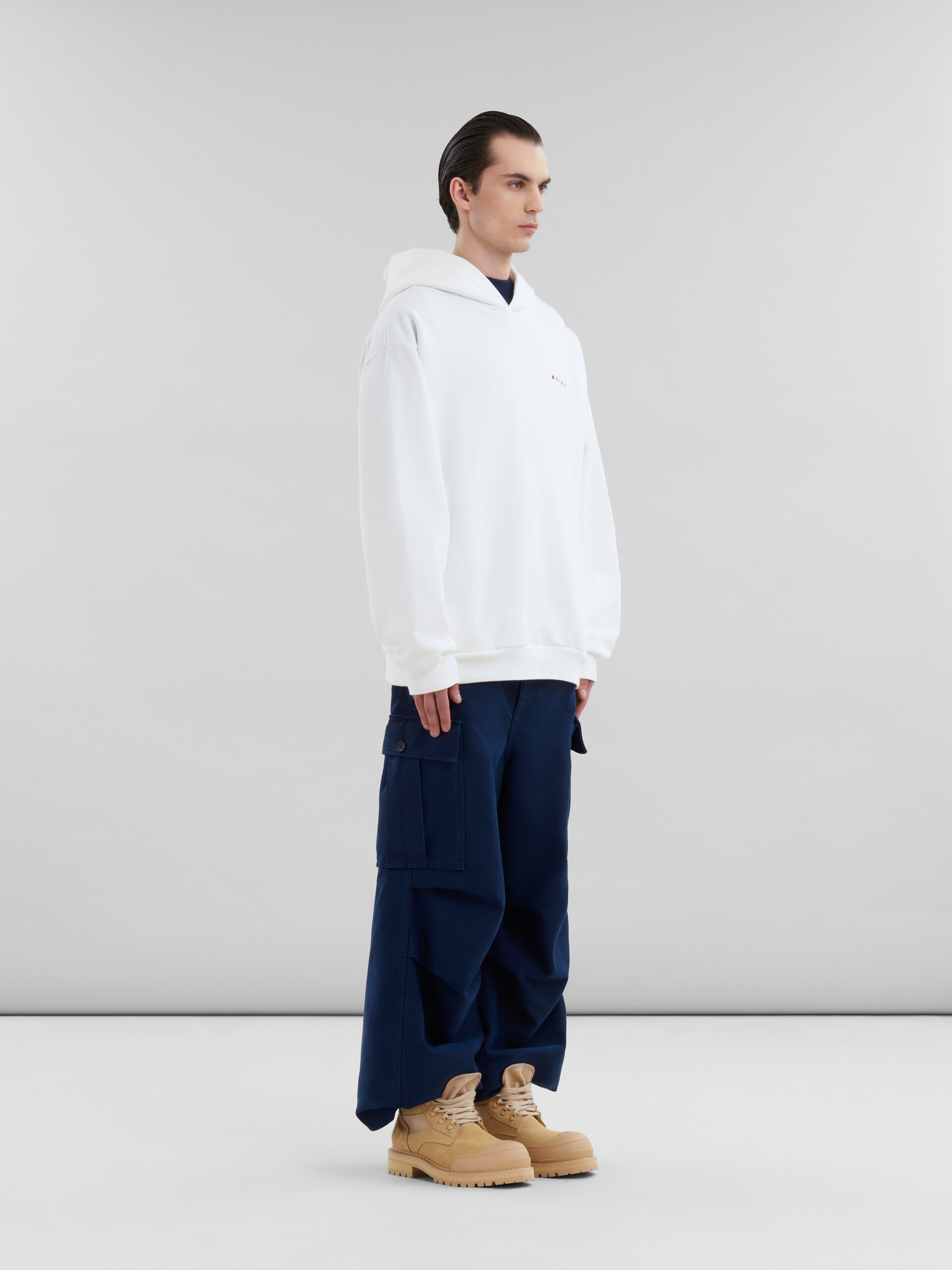 Sudadera con capucha blanca de algodón orgánico con logotipo Marni efecto arrugado - Punto - Image 5