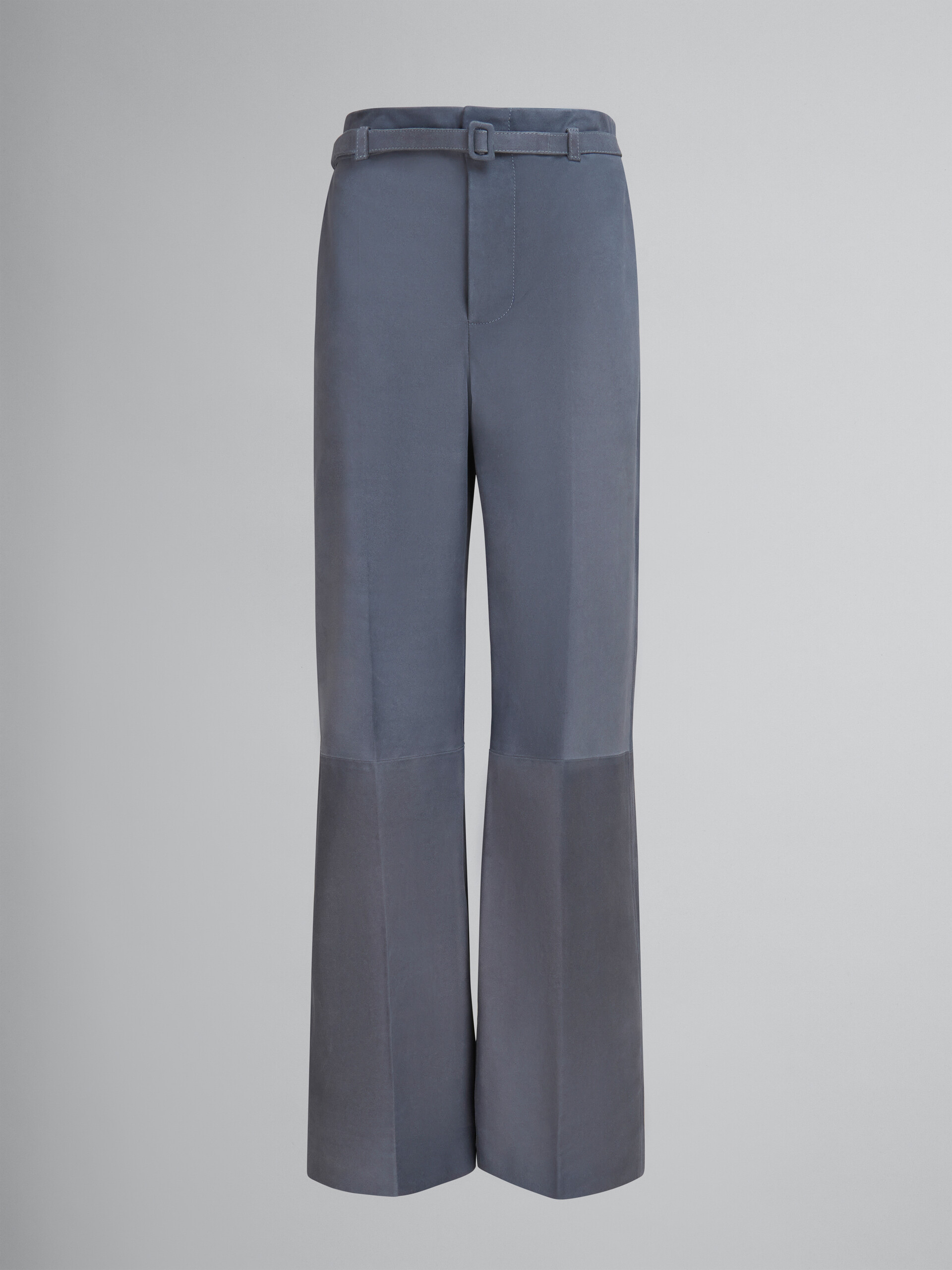 Pantaloni in pelle scamosciata grigia con cintura - Pantaloni - Image 1