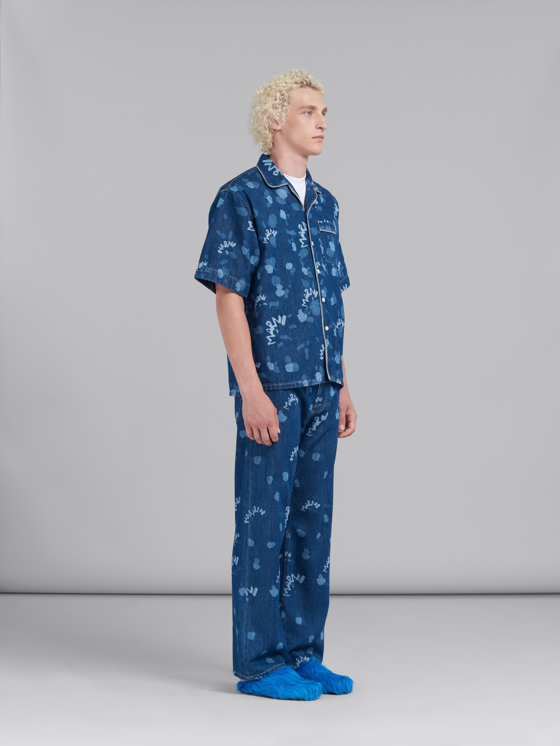 Blaues Bowlinghemd aus Denim mit Marni Dripping-Print - Hemden - Image 4