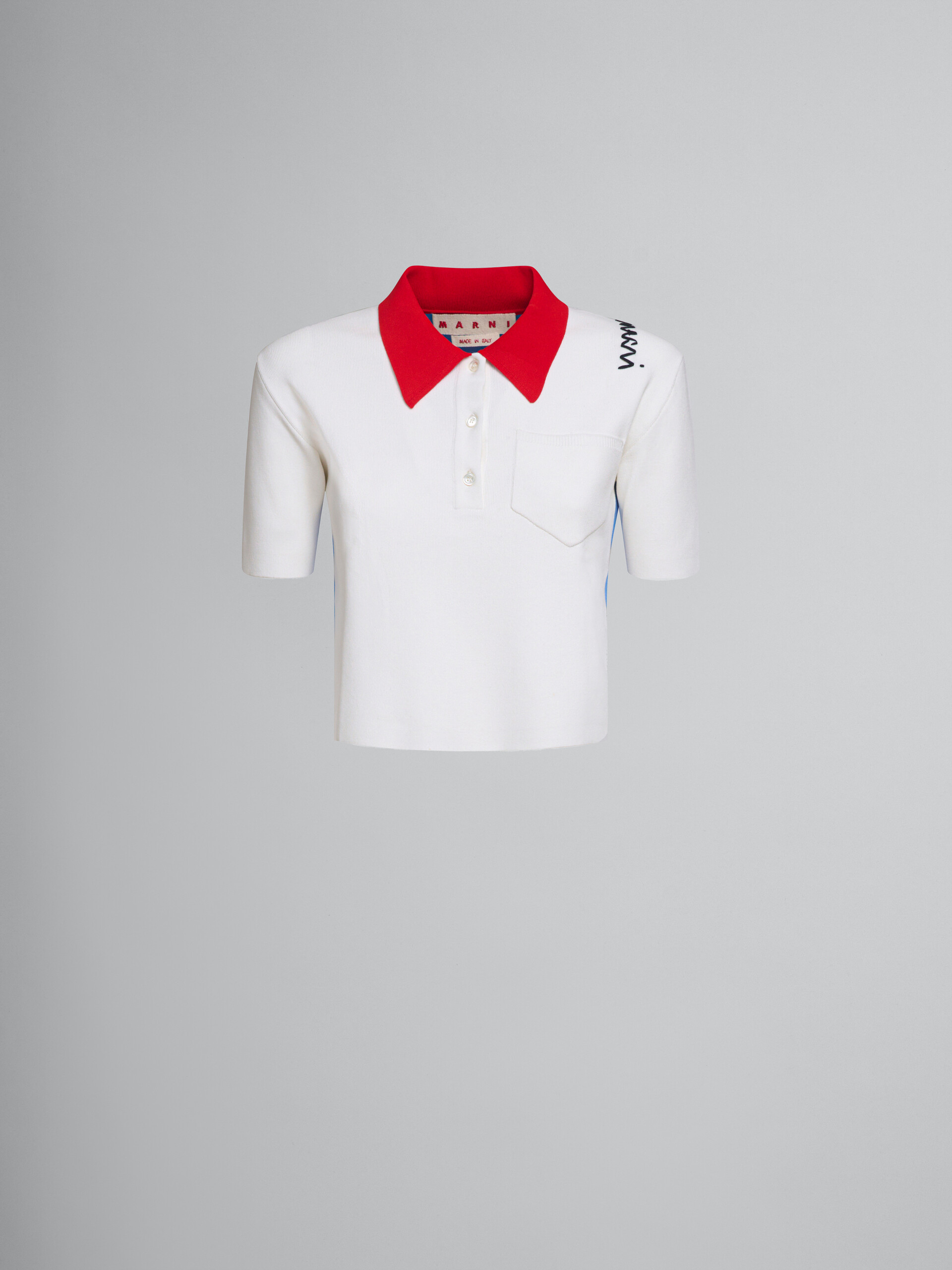 White technical viscose polo with contrasting back panel - Shirts - Image 1