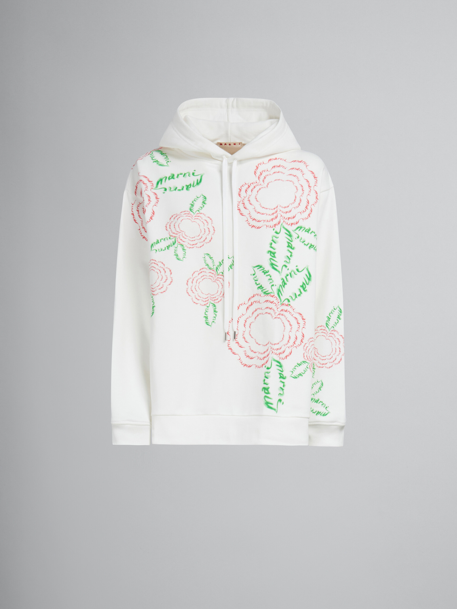 White cotton hoodie with Marni poppies - Pullovers - Image 1